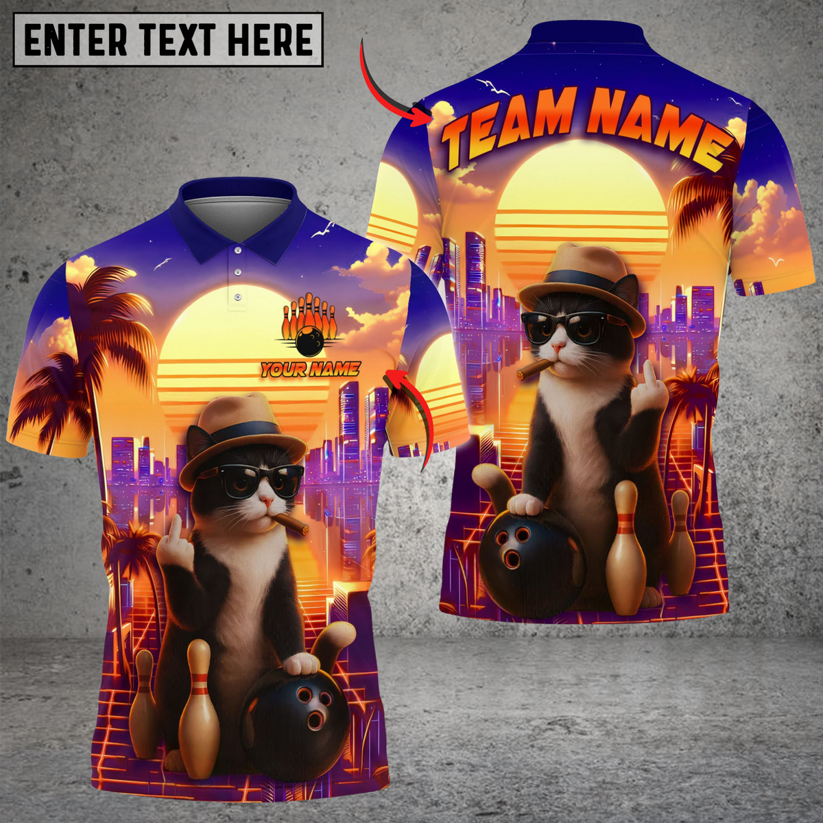 Blisscorners Bowling Gangsta Cat Mew Personalized Name, Team Name 3D Shirt