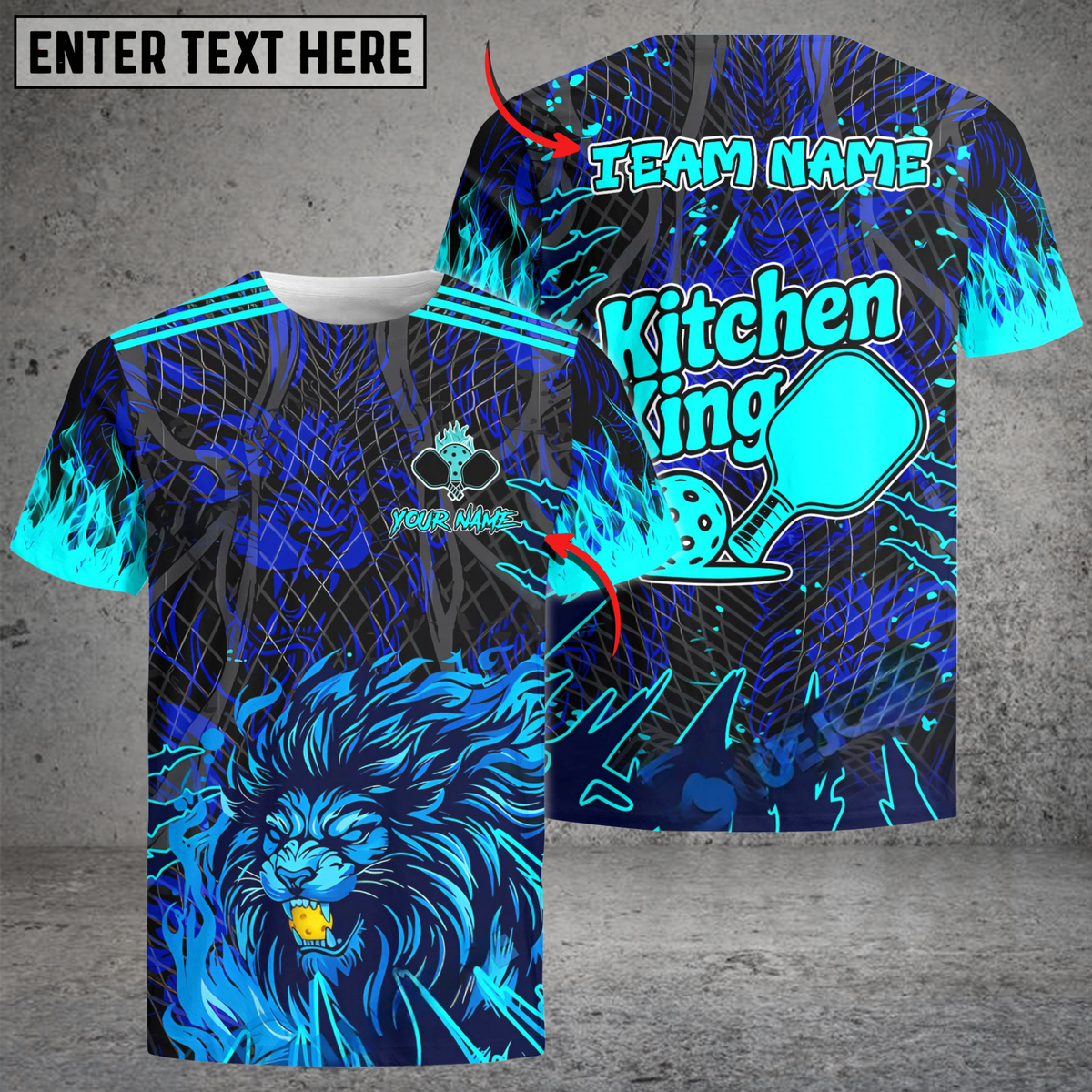 Blisscorners Kitchen King Pickleball Shirt – Fierce Blue Lion Edition Personalized Name, Team Name Unisex Shirt6