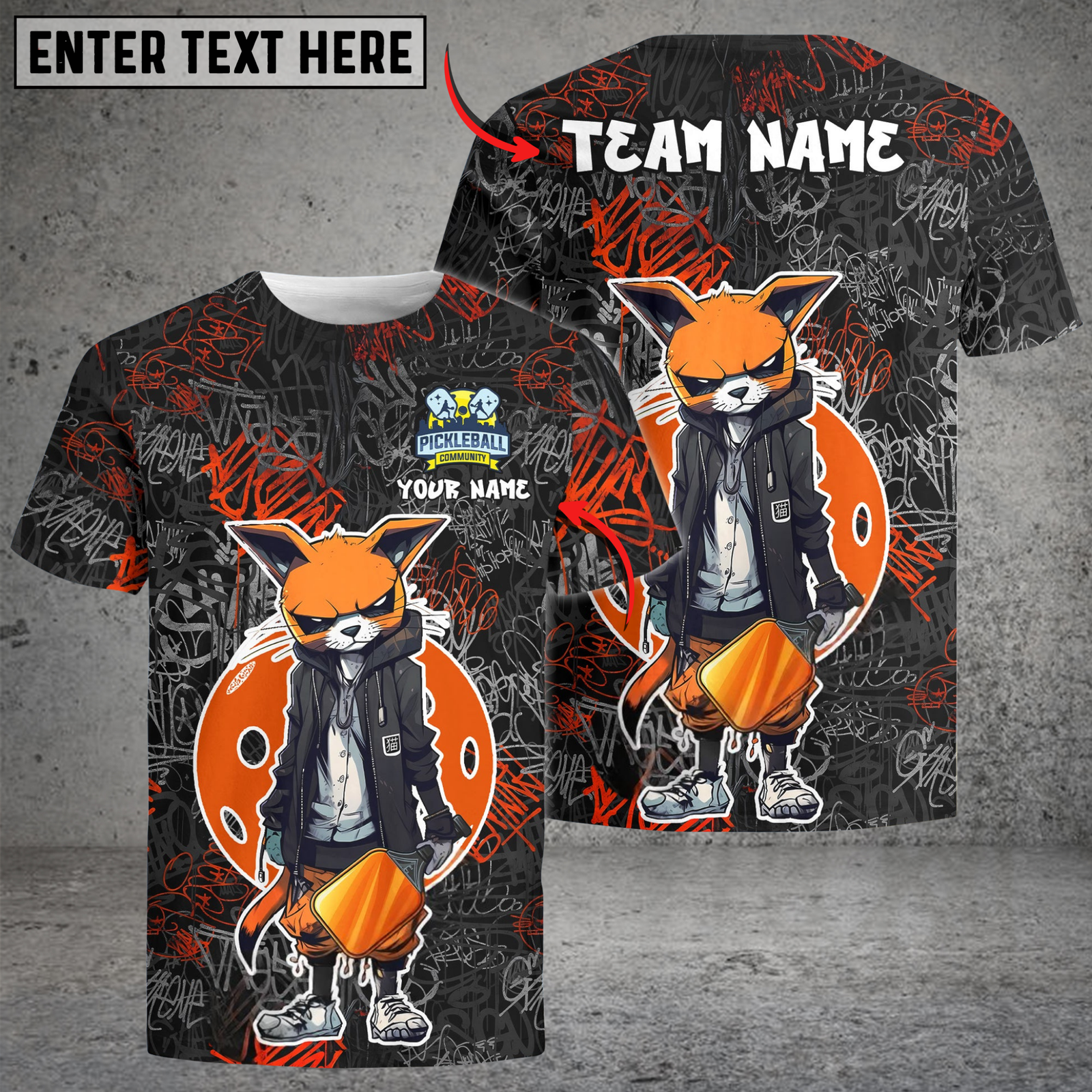 Blisscorners Urban Fox Pickleball Graffiti Tee – Street Style Paddle Power Multicolor Customized Name, Team Name 3D Shirts