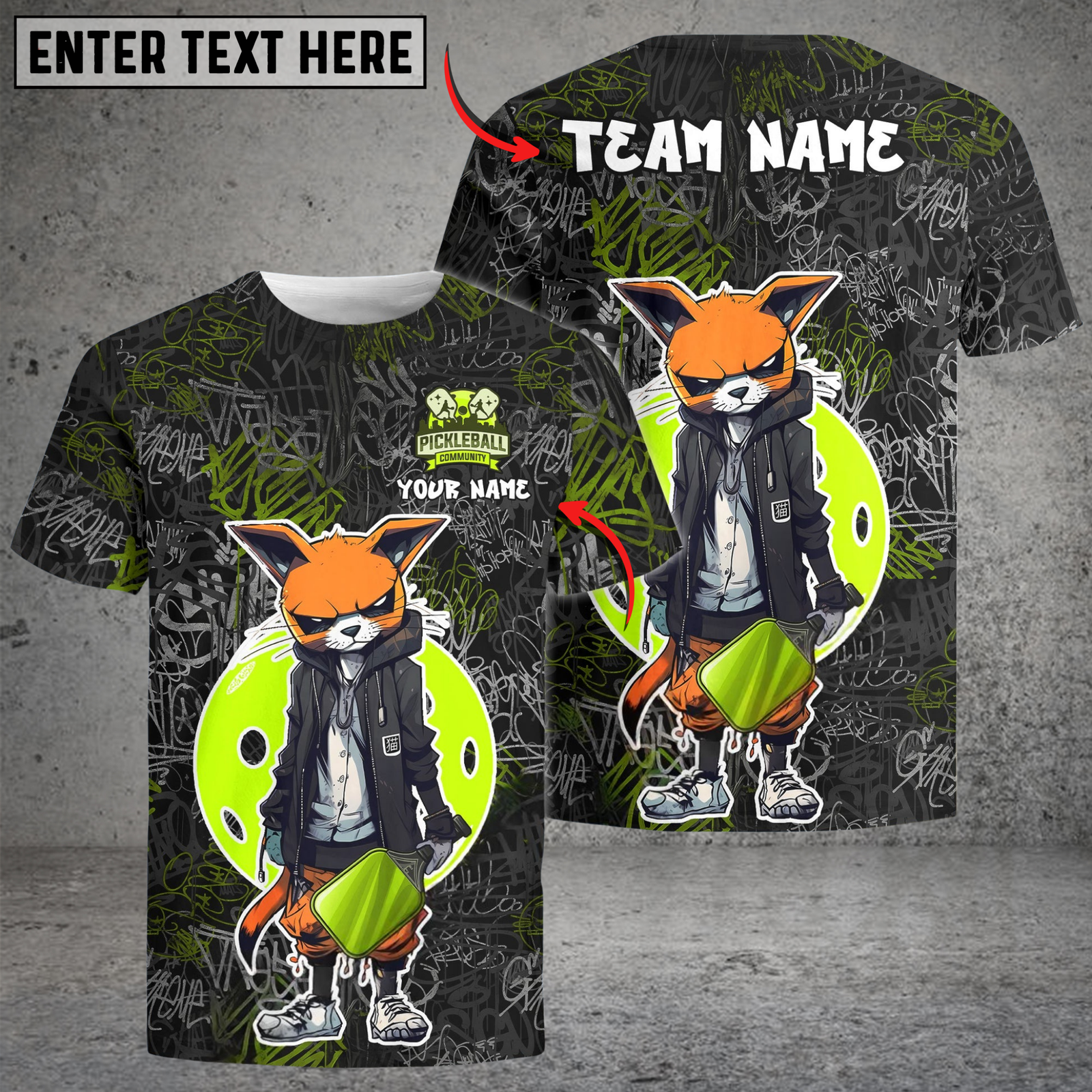 Blisscorners Urban Fox Pickleball Graffiti Tee – Street Style Paddle Power Multicolor Customized Name, Team Name 3D Shirts