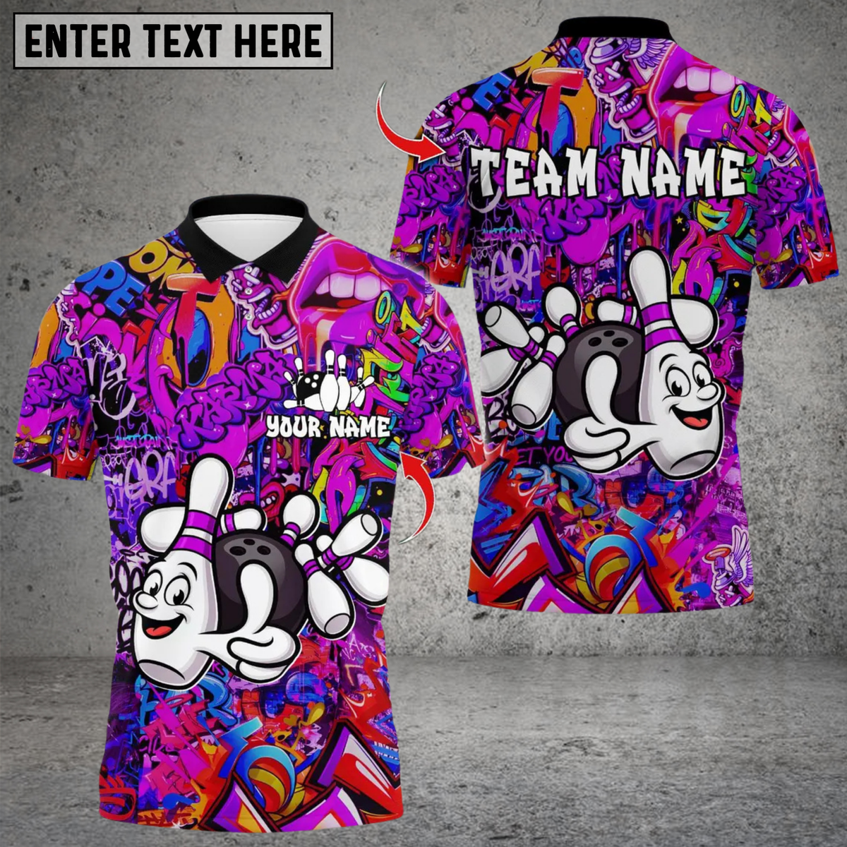 Blisscorners Bowling Graffiti Funny Ball And Pins Multicolor Customized Name, Team Name 3D Shirts
