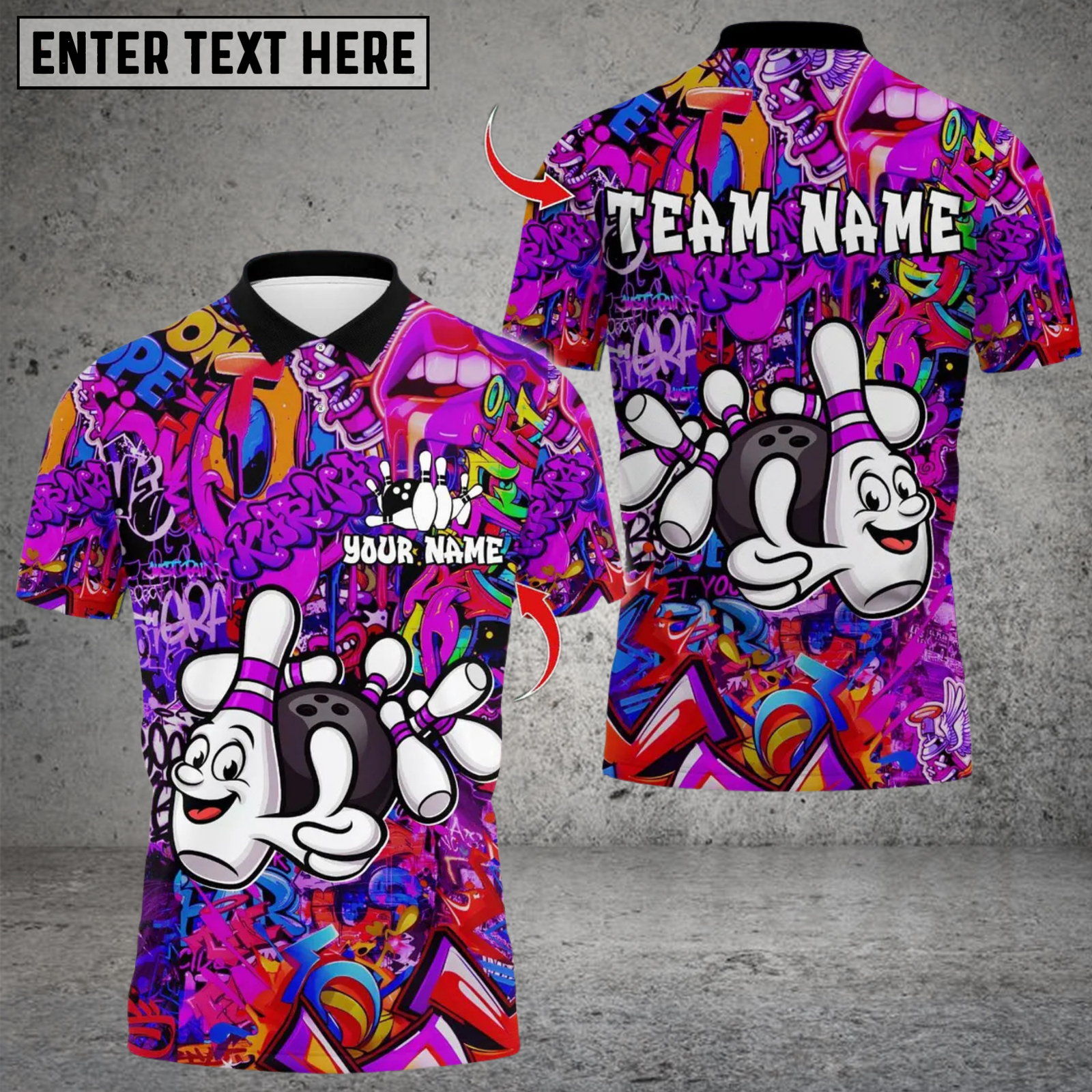 Blisscorners Bowling Graffiti Funny Ball And Pins Multicolor Customized Name, Team Name 3D Shirts