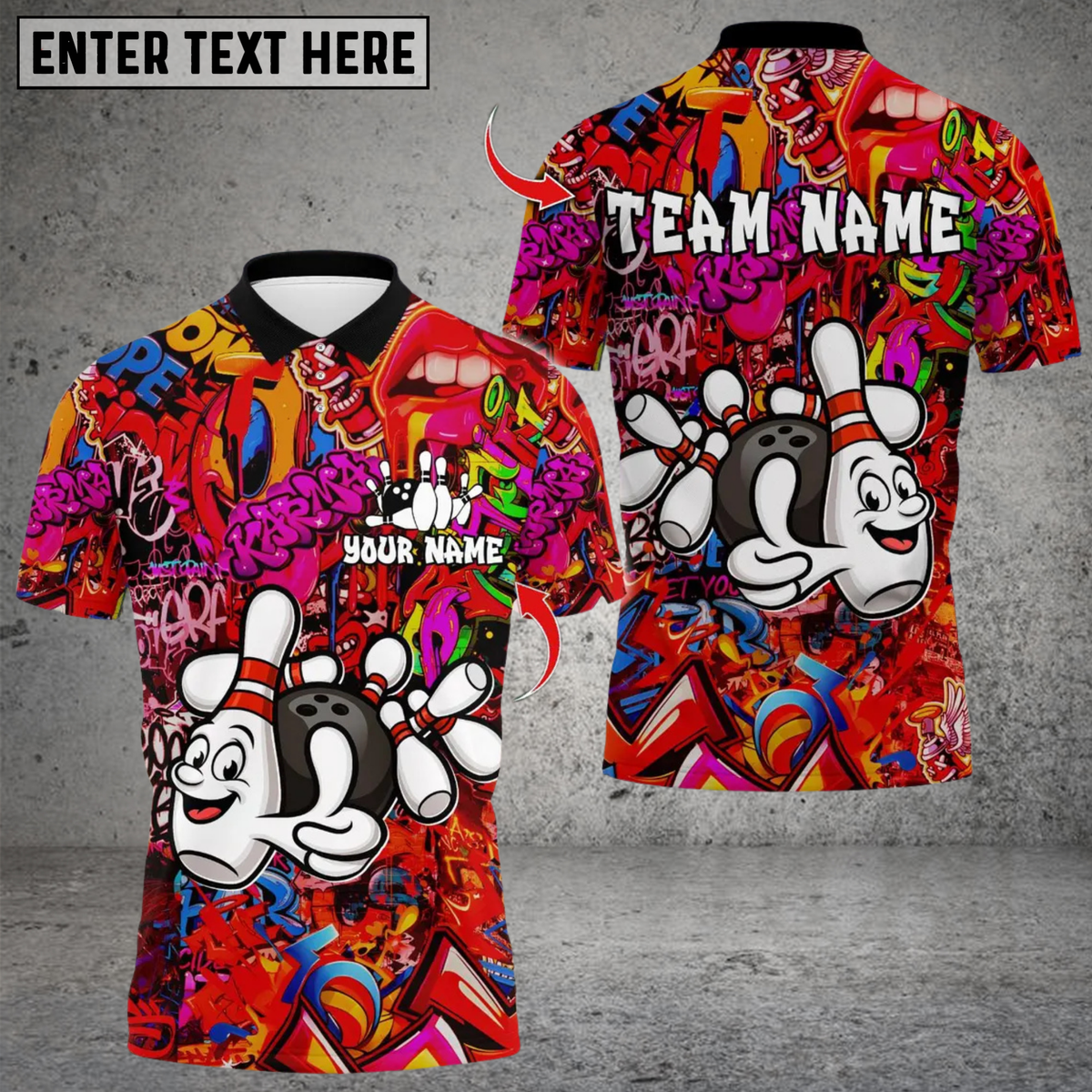 Blisscorners Bowling Graffiti Funny Ball And Pins Multicolor Customized Name, Team Name 3D Shirts