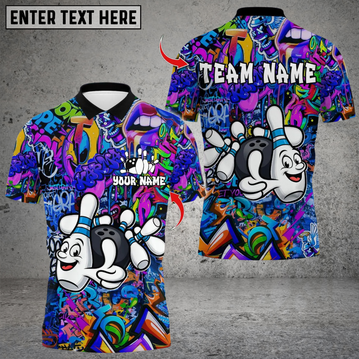 Blisscorners Bowling Graffiti Funny Ball And Pins Multicolor Customized Name, Team Name 3D Shirts