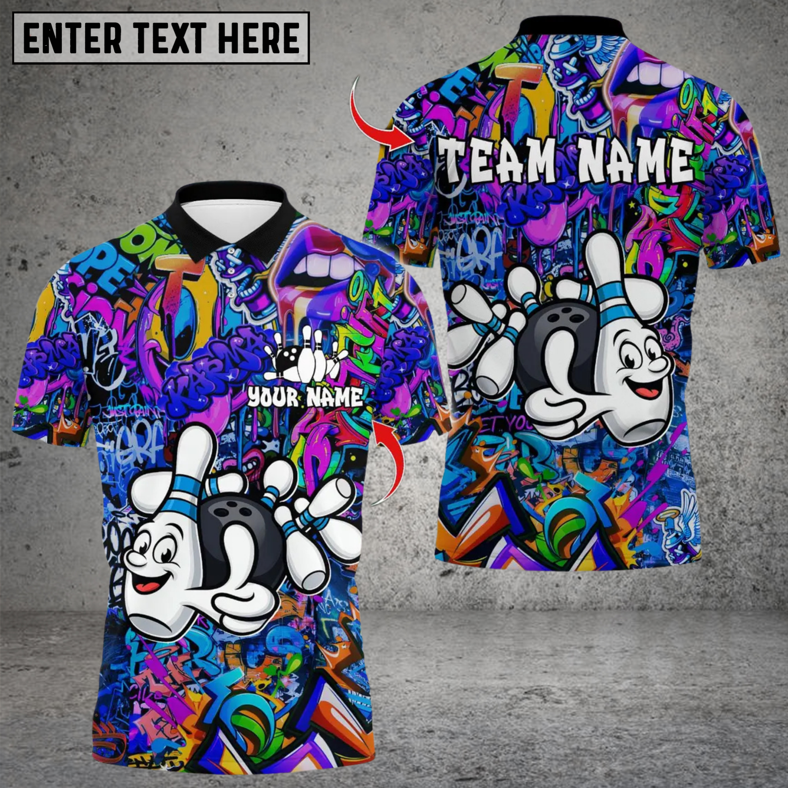 Blisscorners Bowling Graffiti Funny Ball And Pins Multicolor Customized Name, Team Name 3D Shirts