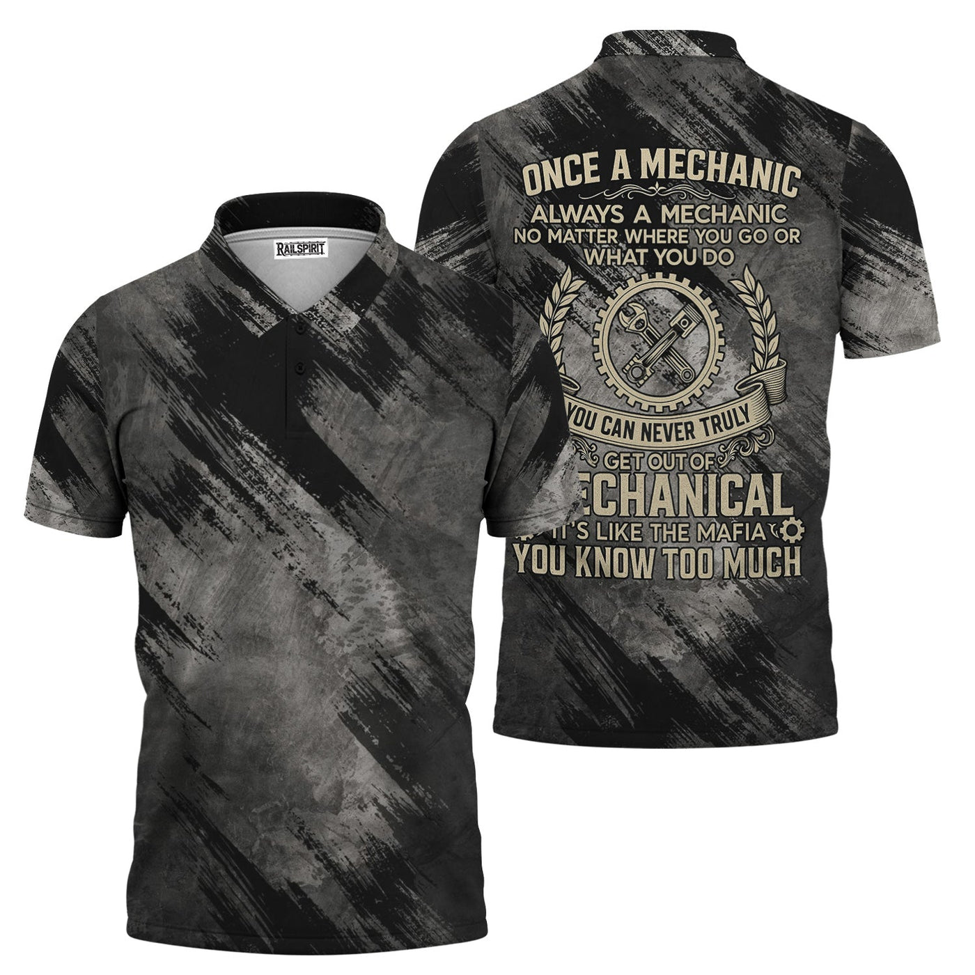 Blisscorners You Can Never Truly Get Out Of Mechanical Shirt Funny Printed Vintage Mechanic Unisex T Shirt Engine Piston and Wrench Design