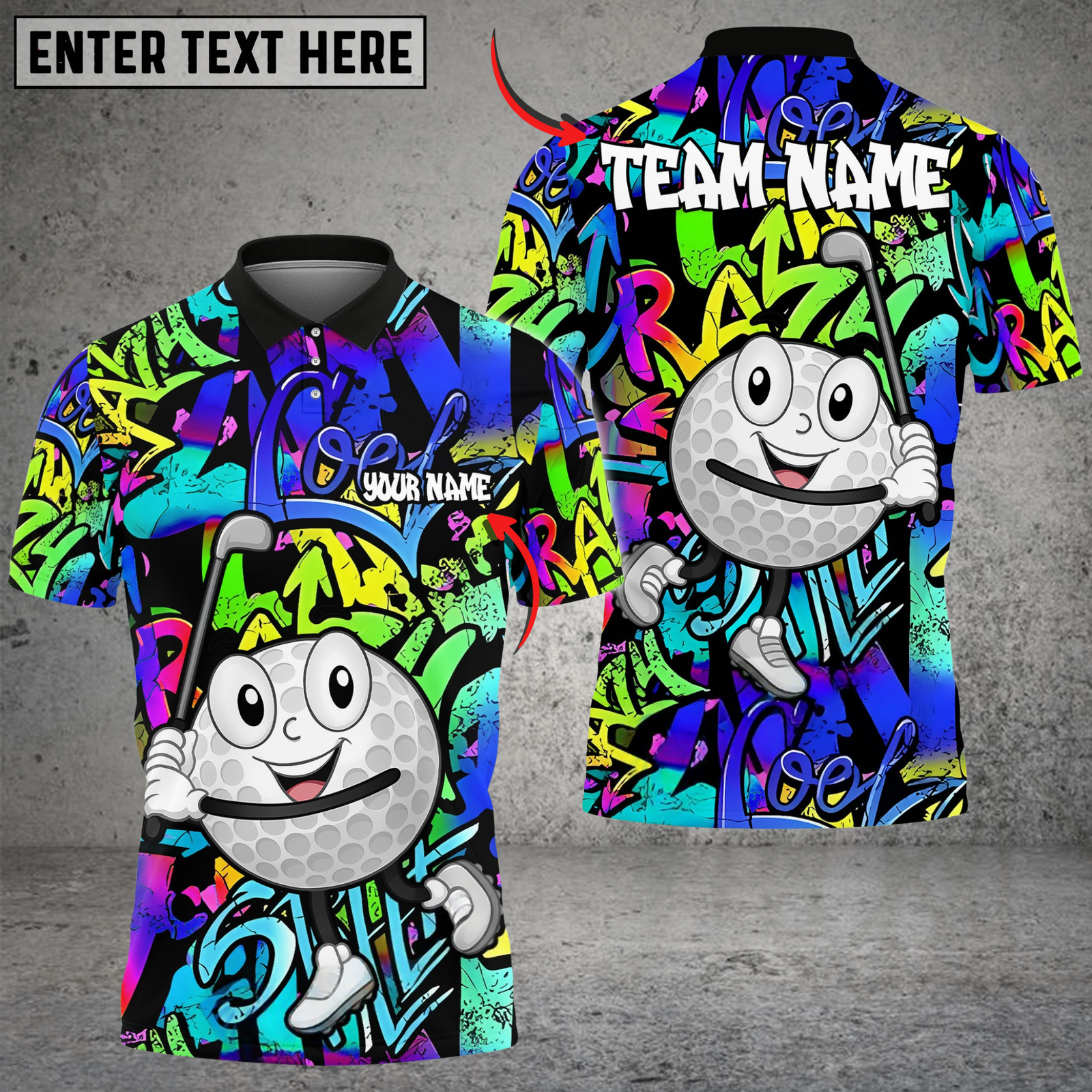 Blisscorners Graffiti Street Swing Golf Shirt, Customized Name & Team Name 3D Shirts (4 Colors)