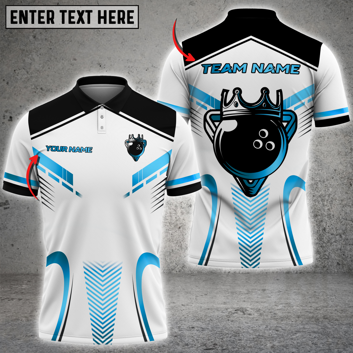 Blisscorners Royal Bowling Champion Multicolor Customized Name, Team Name 3D Shirts| White