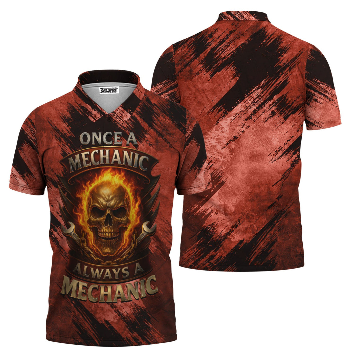 Blisscorners Once A Mechanic Always A Mechanic Shirt Funny Printed Vintage Mechanic Unisex T Shirt Flame Skull Design Design
