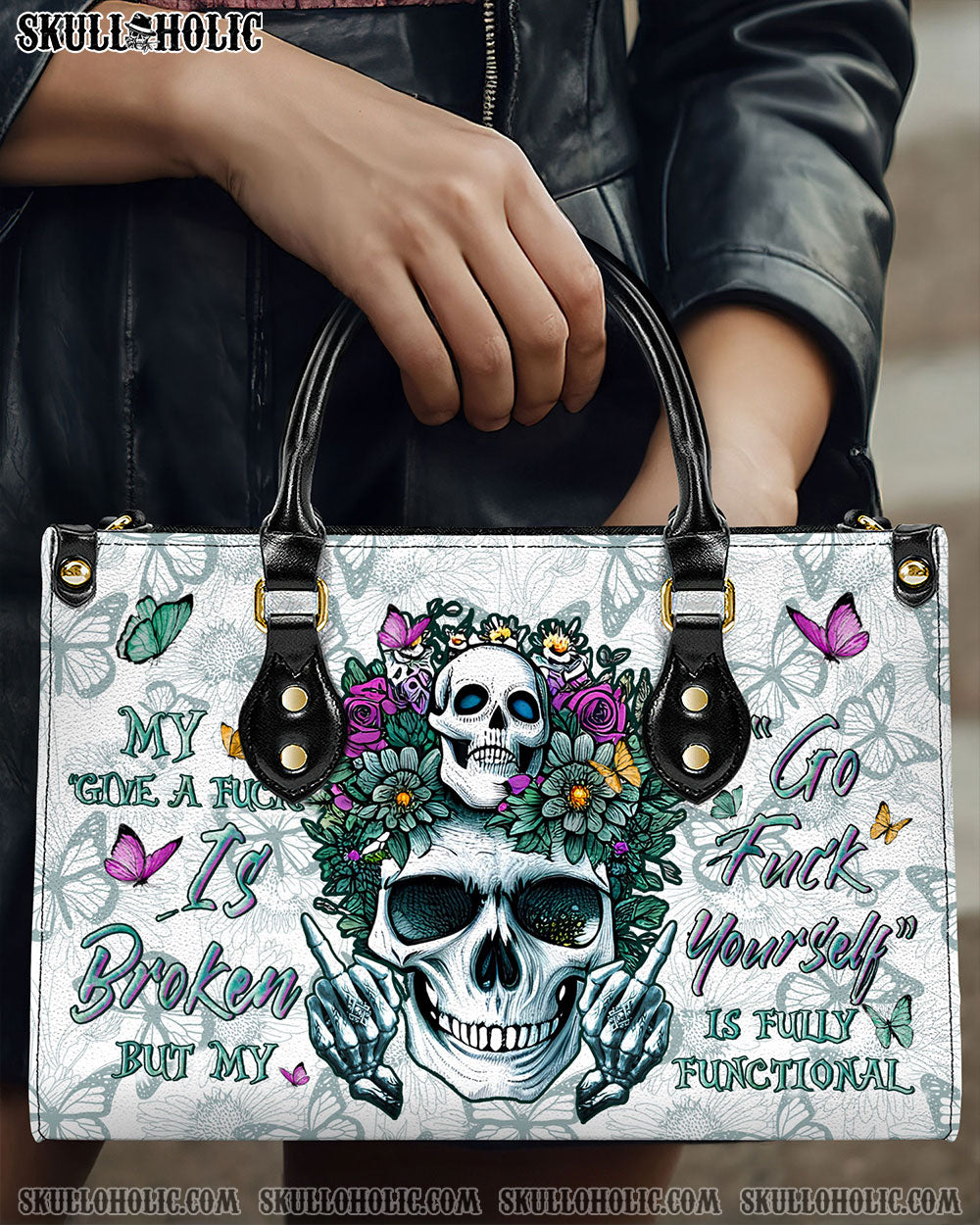 BLISSCORNERS MY GIVE A F IS BROKEN LEATHER HANDBAG