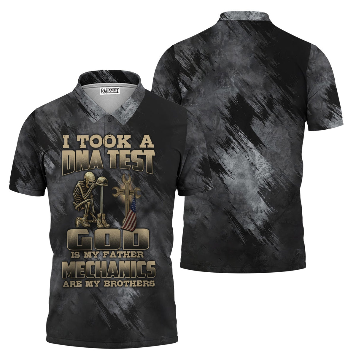 Blisscorners Mechanic T-Shirt, DNA Test Quote, God Father, Mechanics Brother, Funny Skeleton & Cross Design, Unique Gift for Mechanics & Fathers