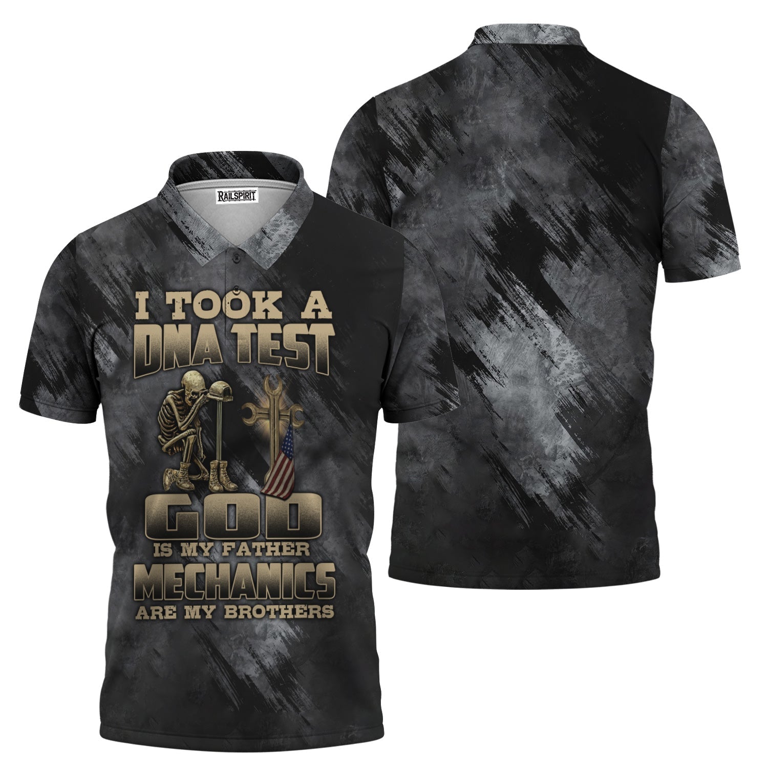 Blisscorners Mechanic T-Shirt, DNA Test Quote, God Father, Mechanics Brother, Funny Skeleton & Cross Design, Unique Gift for Mechanics & Fathers