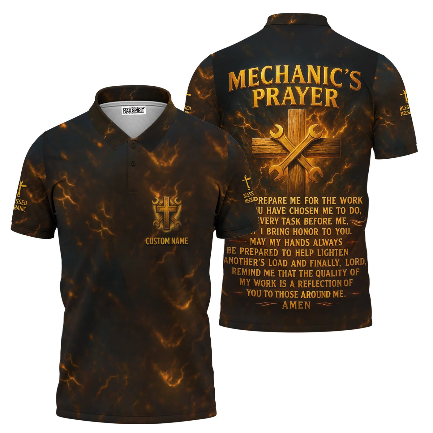 Blisscorners Personalized Mechanic Shirt, Mechanic's Prayer, Wrenchs and Cross Design, Gift For Men