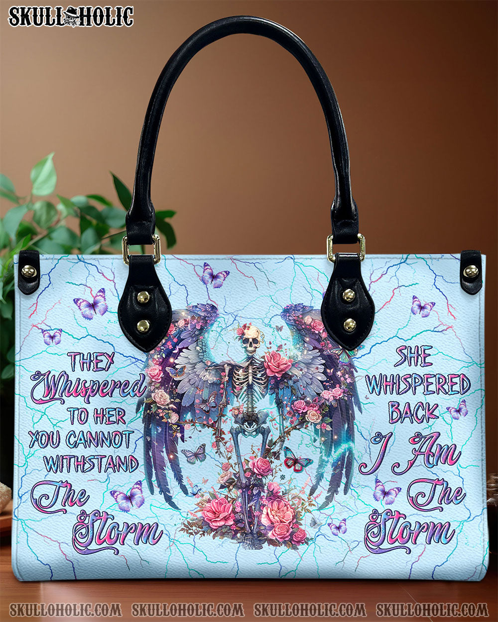 BLISSCORNERS I AM THE STORM SKELETON WINGS LEATHER HANDBAG