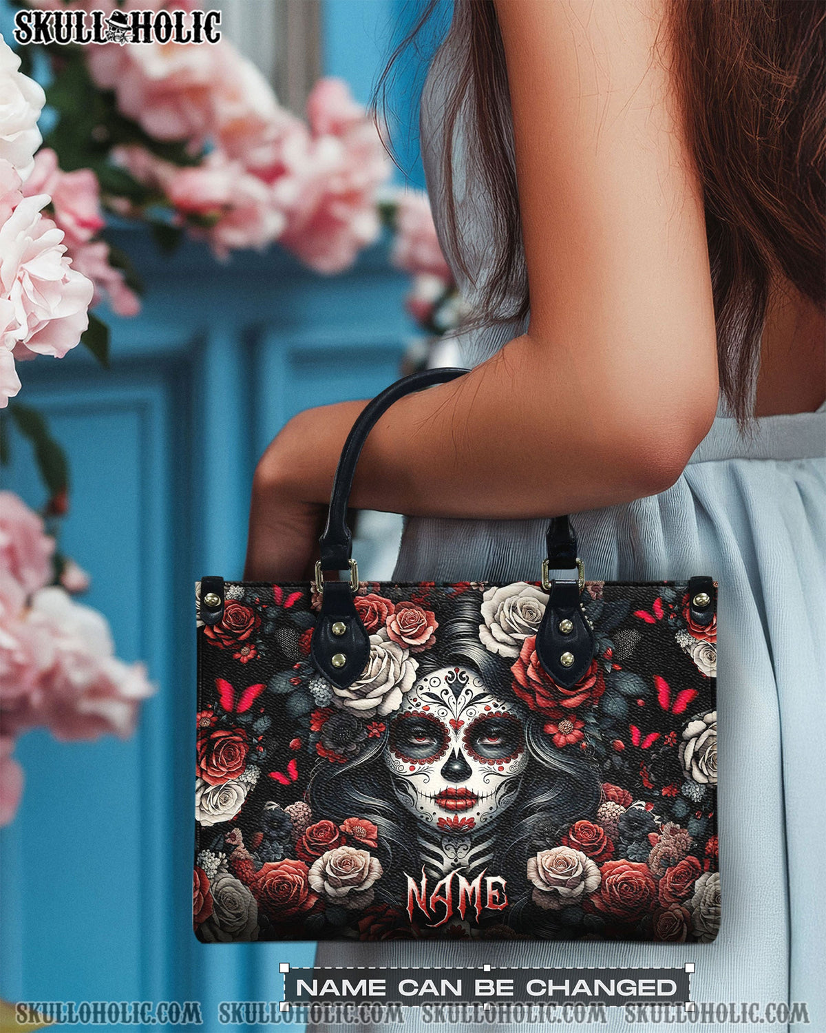 BLISSCORNERS SKULL LADY FLOWER LEATHER HANDBAG