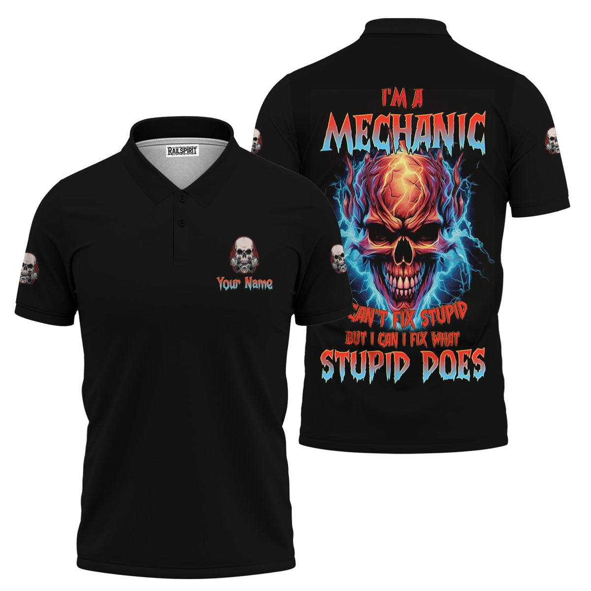 Blisscorners Custom Name Skull Mechanic Shirt I'm A Mechanic Printed Jacket Hoodie All Over Print
