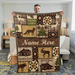 Blisscorners Personalized Hunting Cabin Life Fleece Blanket - Rustic Lodge Throw with Wildlife Design LM1611