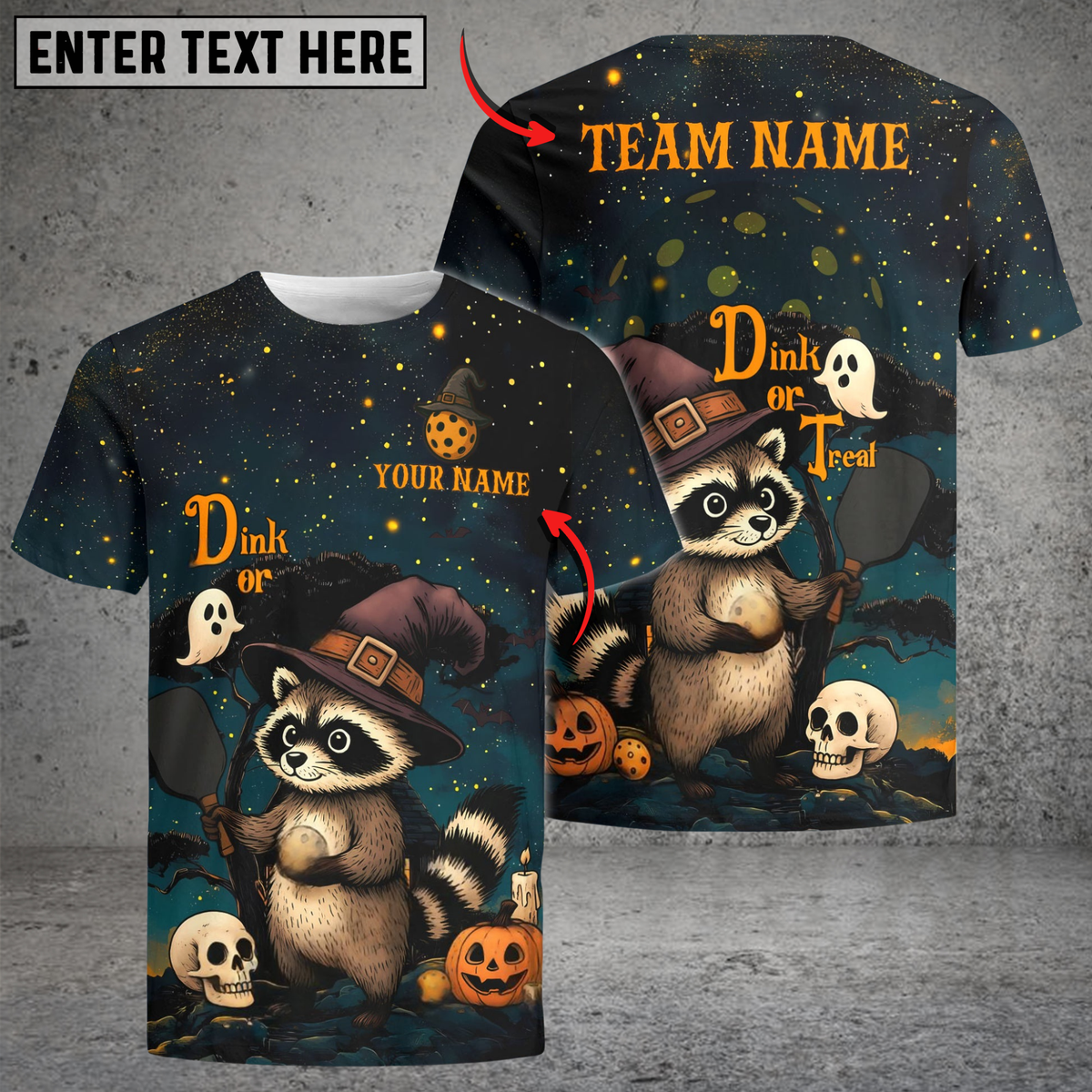 Blisscorners Pickleball Dink or Treat Raccoon Halloween Personalized Name, Team Name Unisex Shirt 58