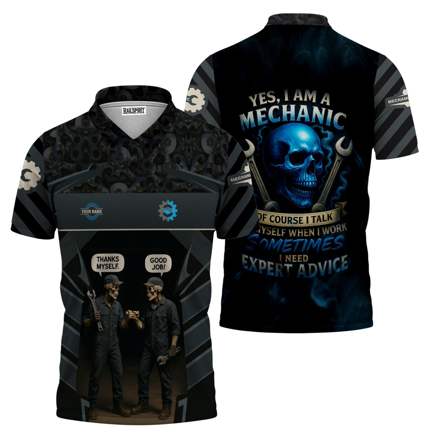Blisscorners Personalized T-Shirt Yes I Am A Mechanic Of Course I Talk To Myself When I Work Funny Skull Design Shirt