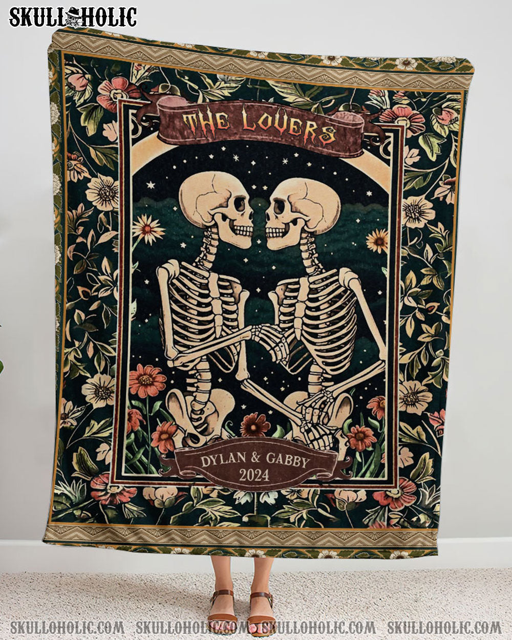 BLISSCORNERS PERSONALIZED THE LOVERS SKELETON COUPLE FLEECE BLANKET