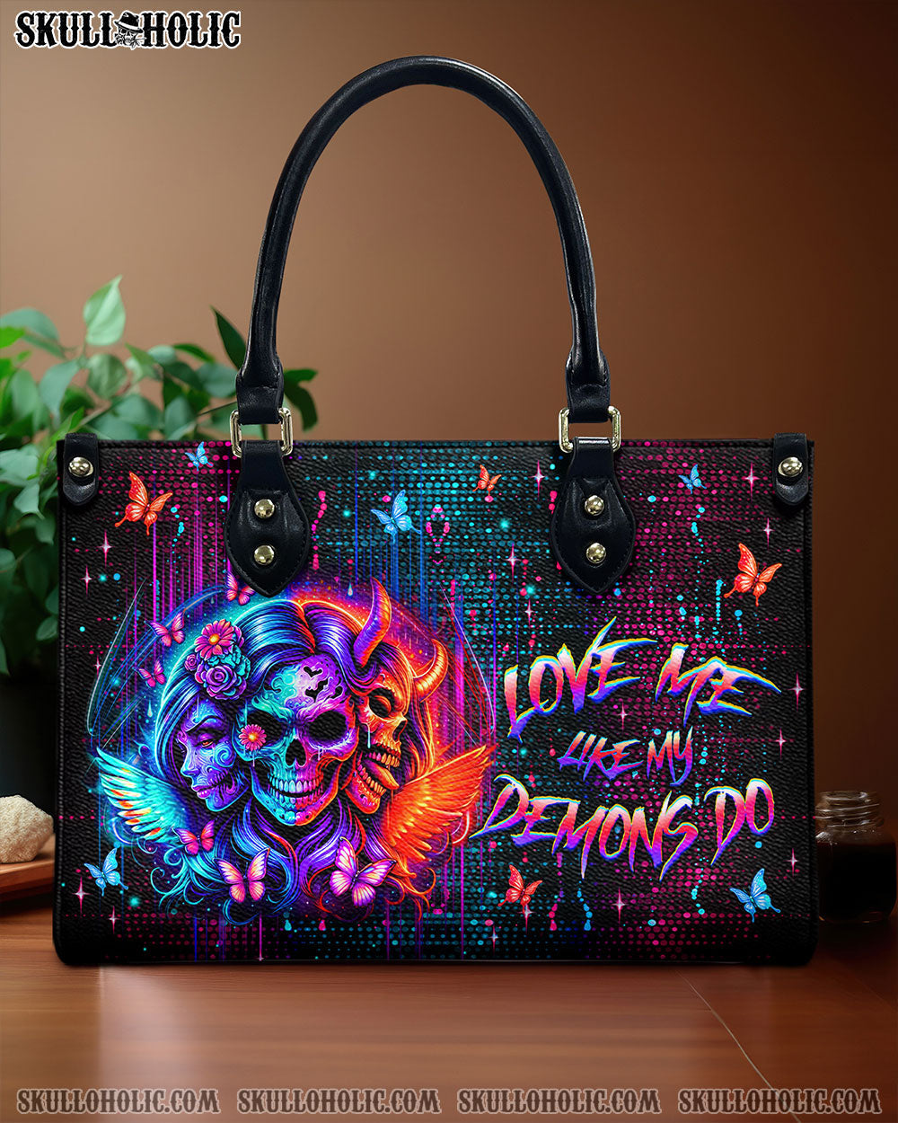 BLISSCORNERS LOVE ME LIKE MY DEMONS DO SKULL LEATHER HANDBAG
