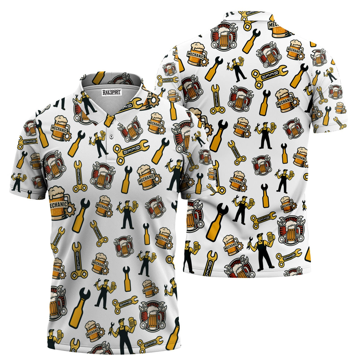 Blisscorners Mechanic T-Shirt Beer and Wrench Funny Pattern Design Shirt Mechanic Gift For Men