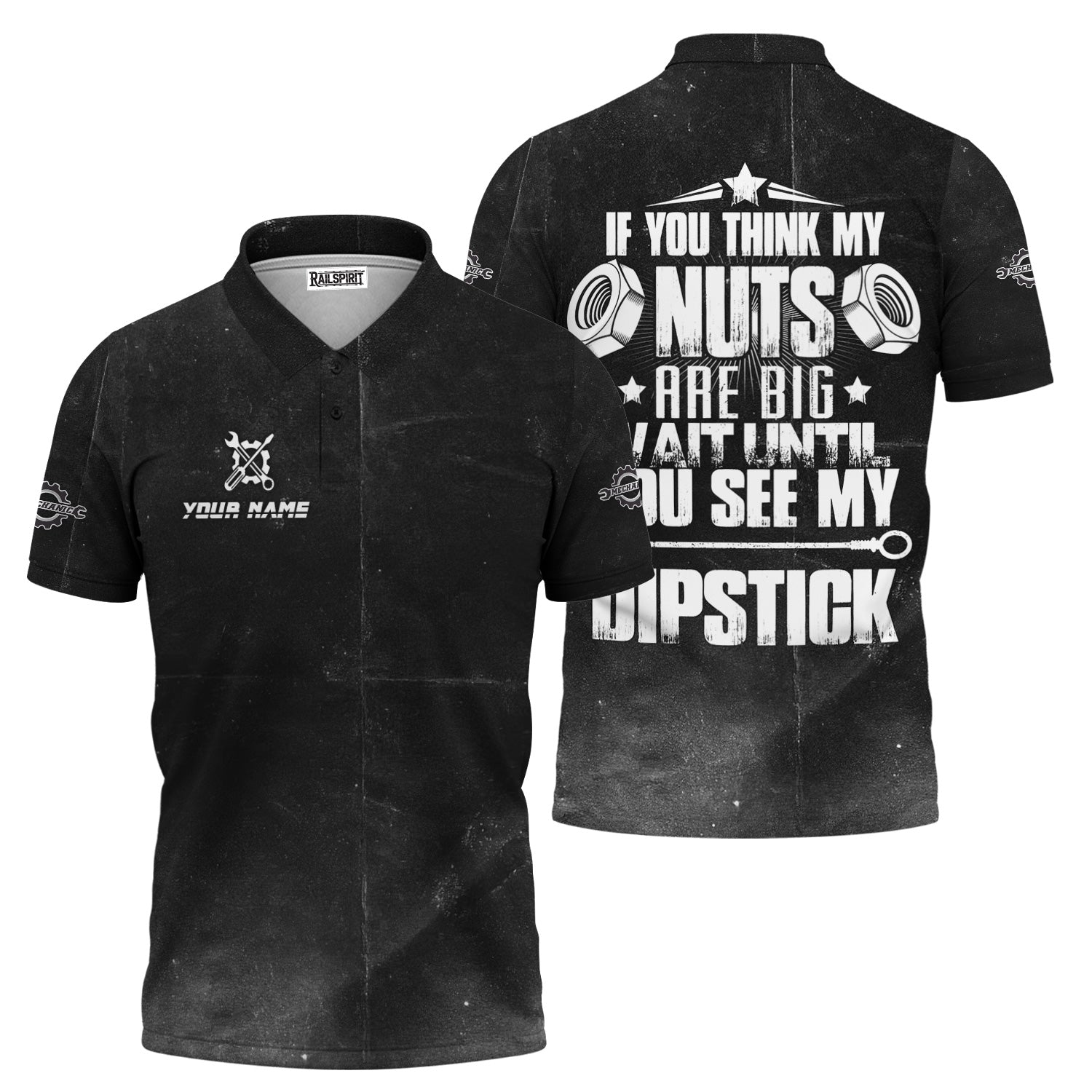 Blisscorners Custom Name Vintage Mechanic Shirt If You Think My Nuts Are Big Wait Until You See My Dipstick T Shirt