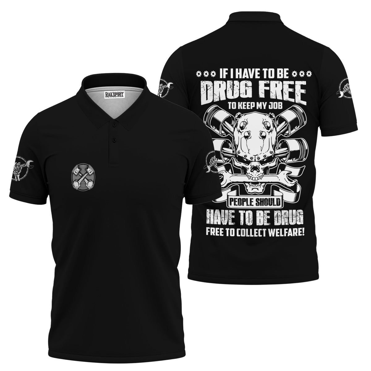 Blisscorners Funny Mechanic Shirt If I Have To Be Drug Free To Kep My Job Skull Wrench Black Hoodie