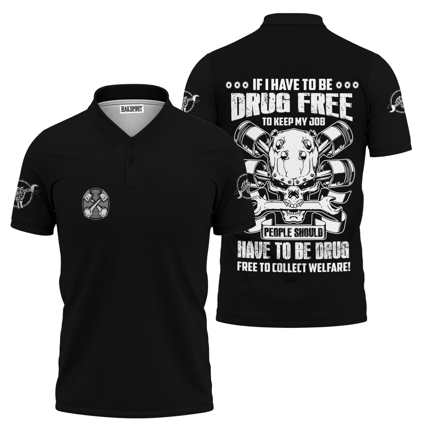 Blisscorners Funny Mechanic Shirt If I Have To Be Drug Free To Kep My Job Skull Wrench Black Hoodie