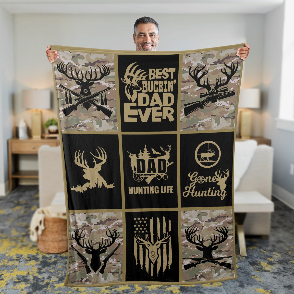 Blisscorners Hunting Life Best BuckinÃ¢â‚¬â„¢ Dad Ever Fleece Blanket - Camouflage Deer & Rifle Design - Gift for Hunters LM1611