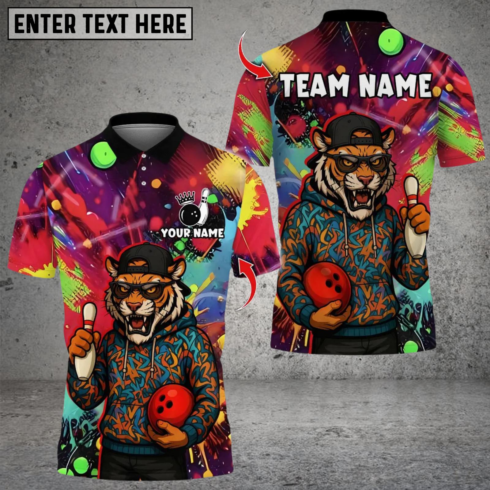 Blisscorners Bowling Funny Tiger Colorful Multicolor Customized Name, Team Name 3D Shirts