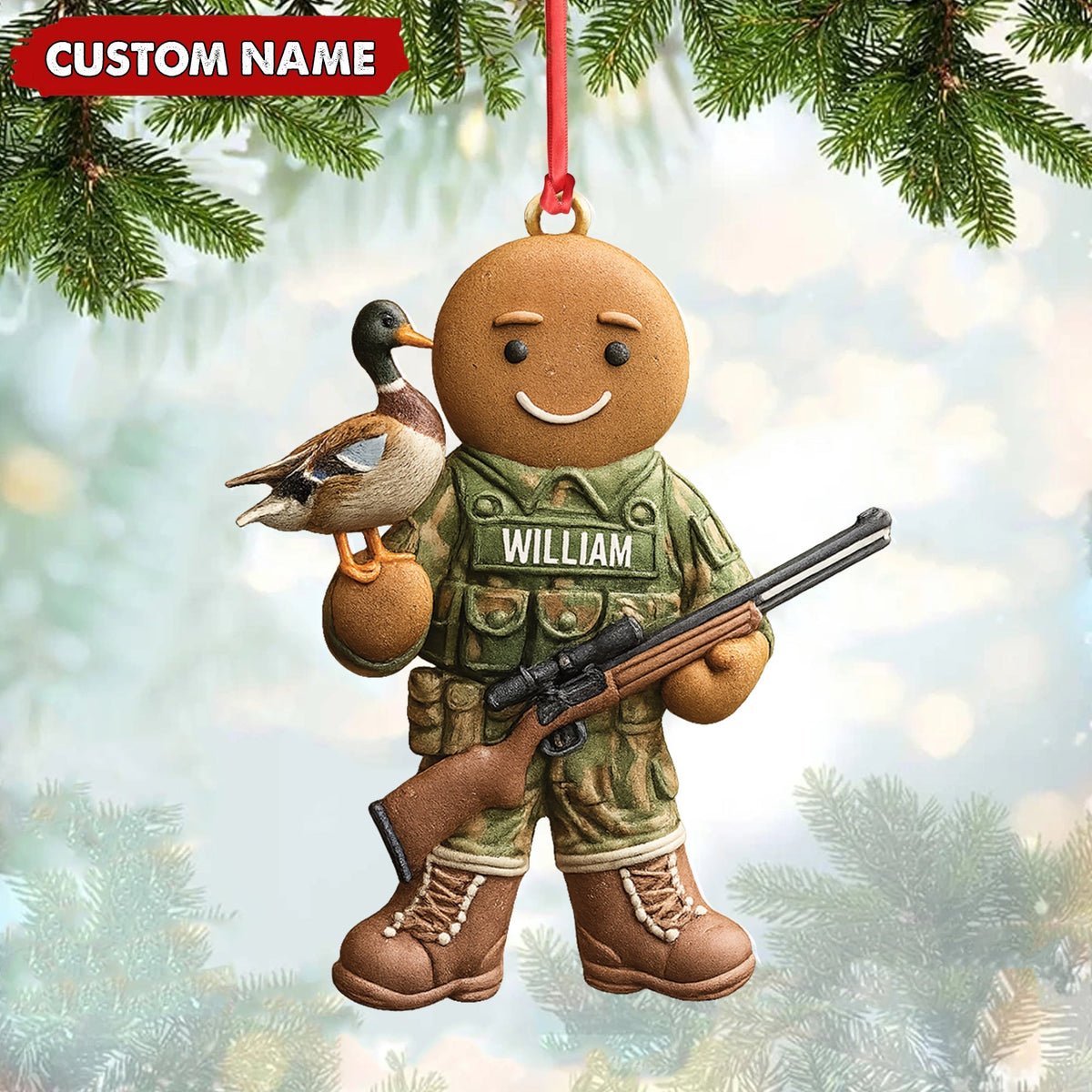 Blisscorners Personalized Hunter Gingerbread Christmas Ornament - Funny Acrylic Holiday Decor Gift LM0411