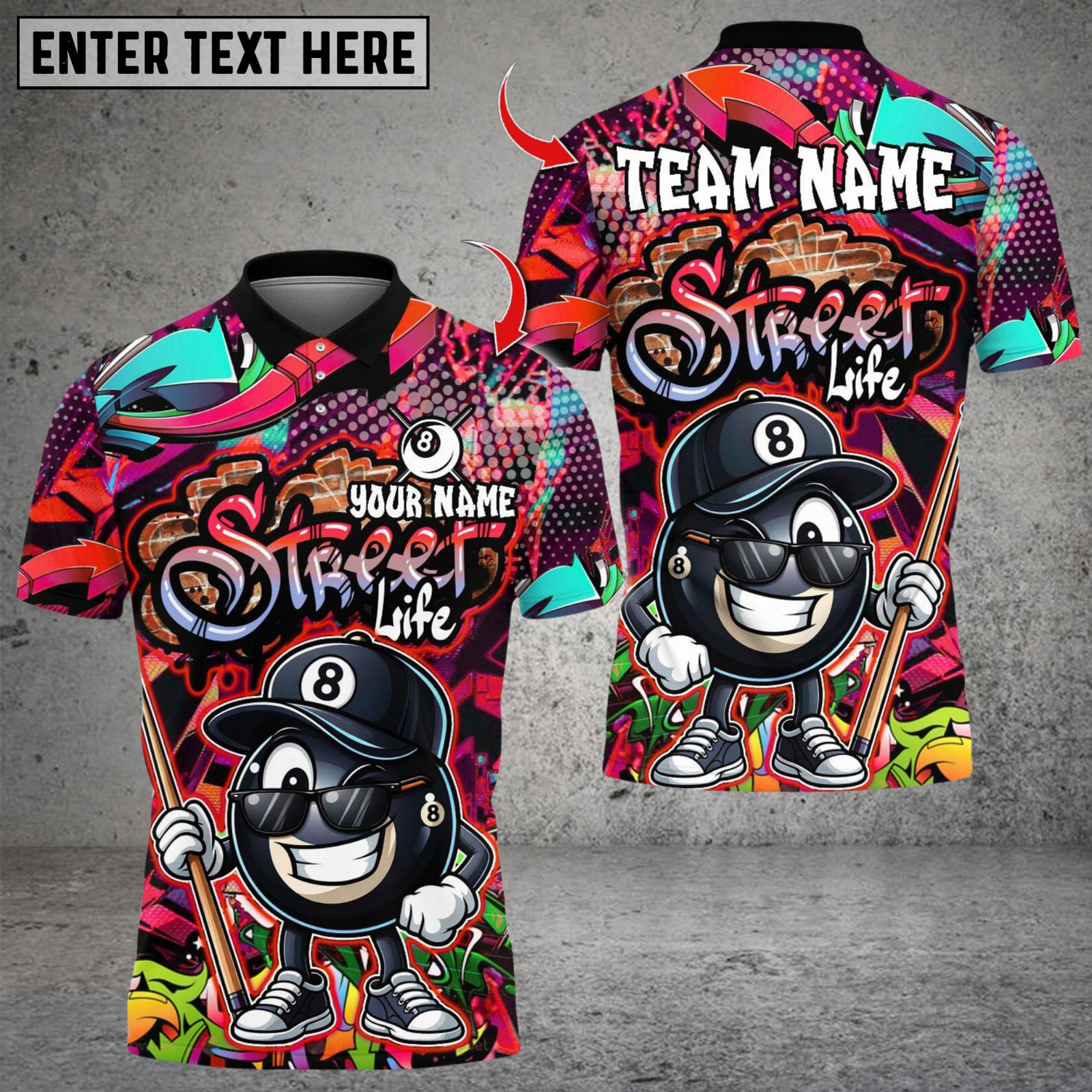 Blisscorners Graffiti Street Life Catoon8 Ball Multicolor Customized Name, Team Name 3D Shirts