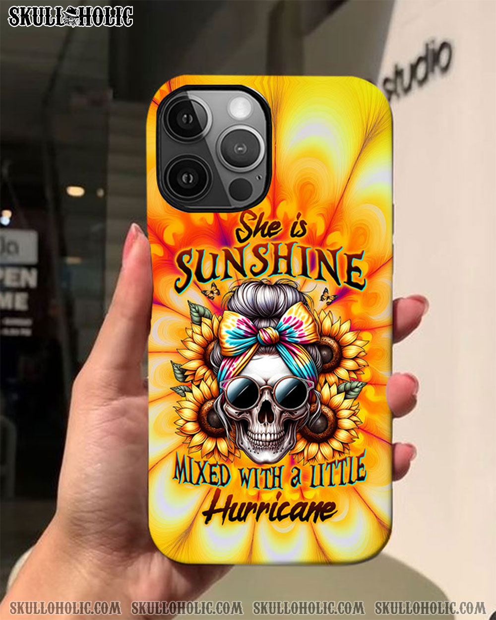 BLISSCORNERS SHE IS SUNSHINE SKULL TIE DYE PHONE CASE