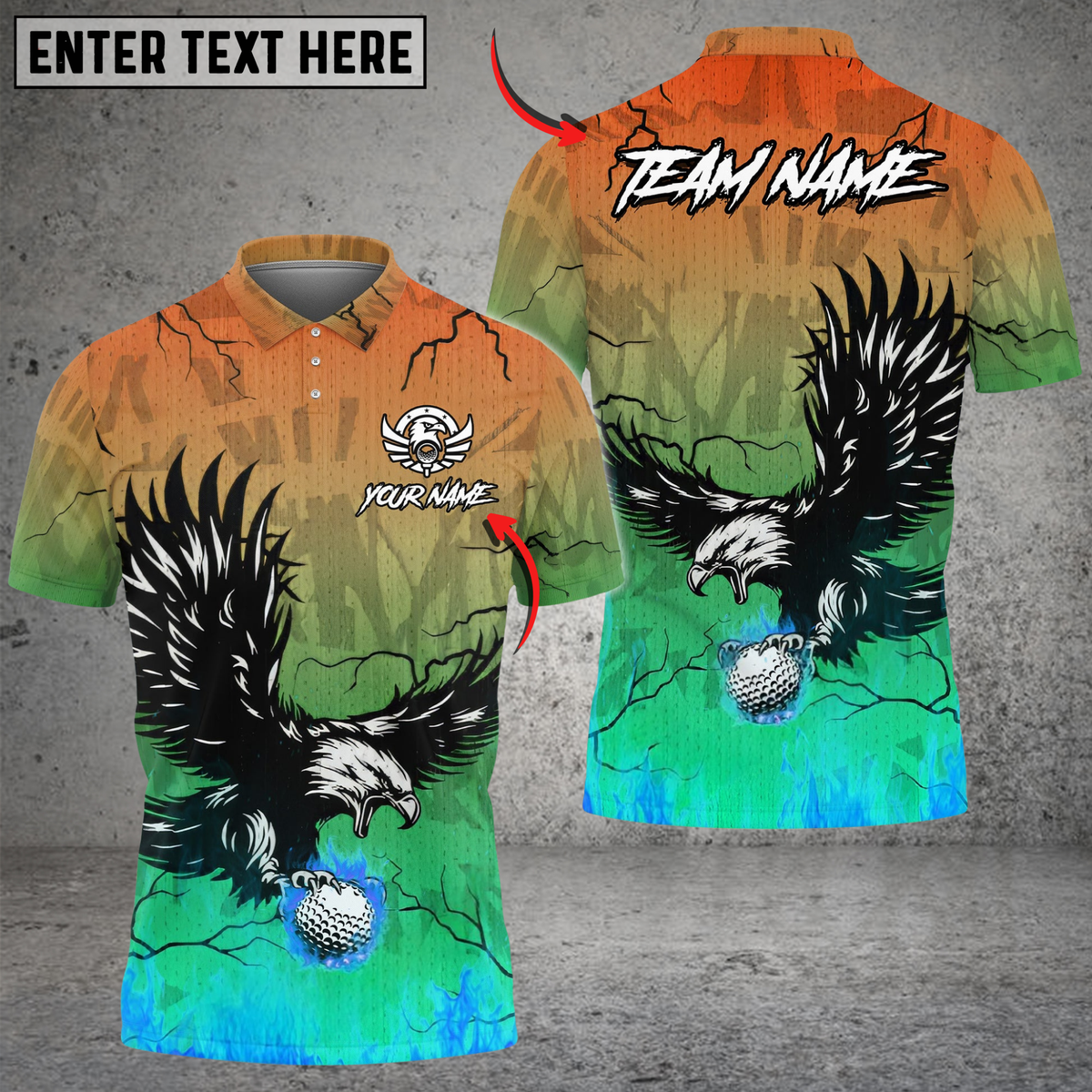 Blisscorners Flaming Swing Eagle Golf Shirt, Customized Name & Team Name 3D Shirts (4 Colors)