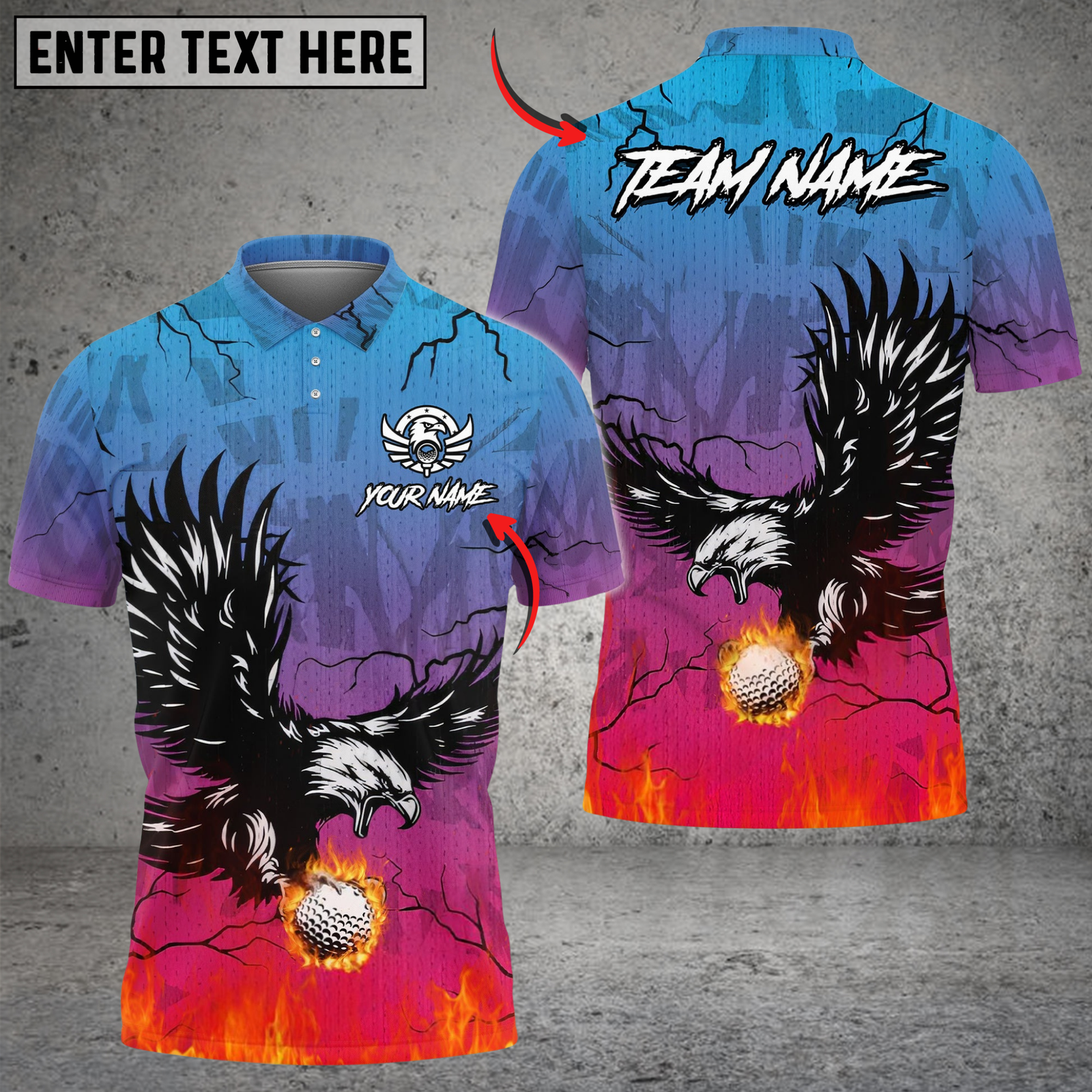 Blisscorners Flaming Swing Eagle Golf Shirt, Customized Name & Team Name 3D Shirts (4 Colors)