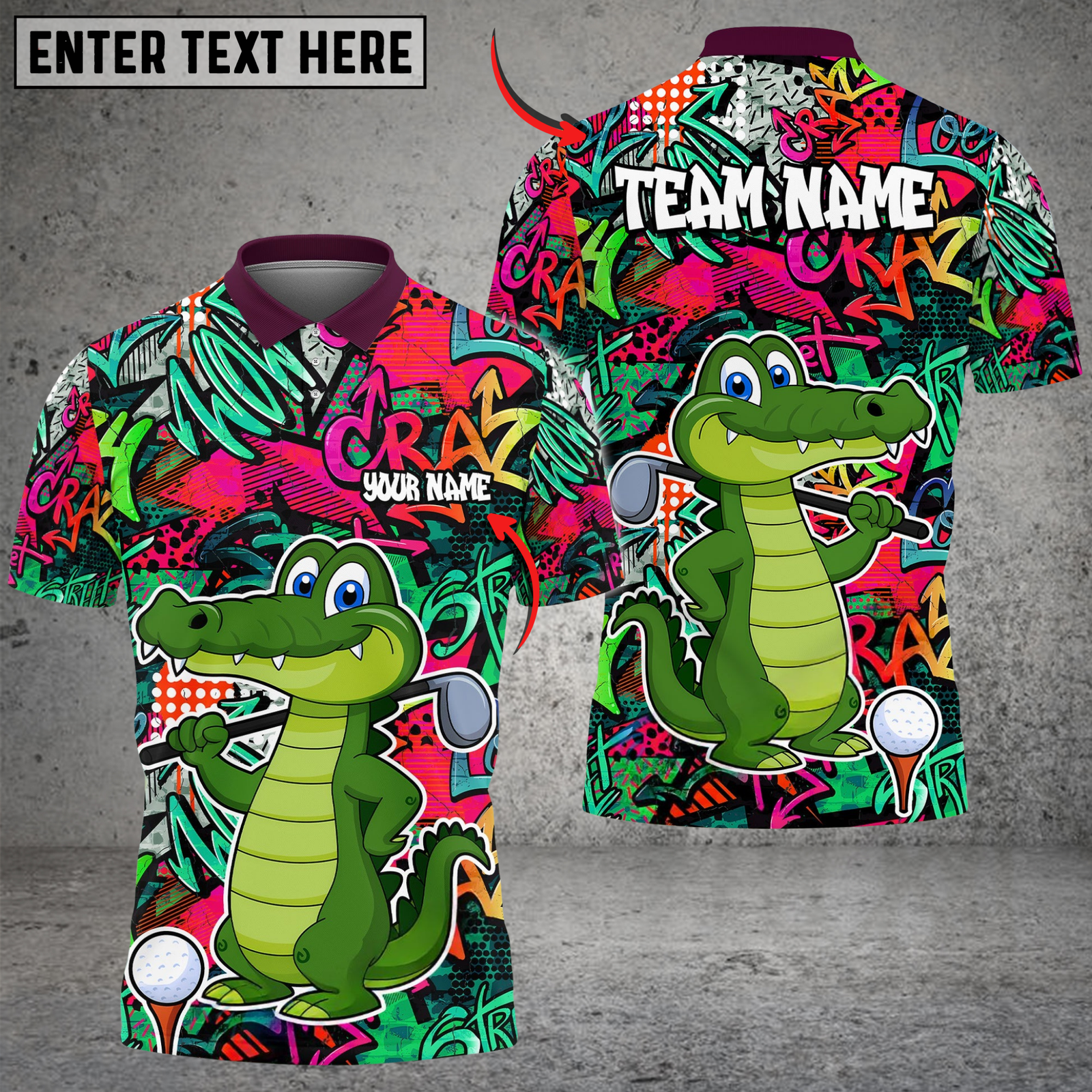 Blisscorners Graffiti Gator Golf Polo Shirt, Customized Name & Team Name 3D Shirts (4 Colors)