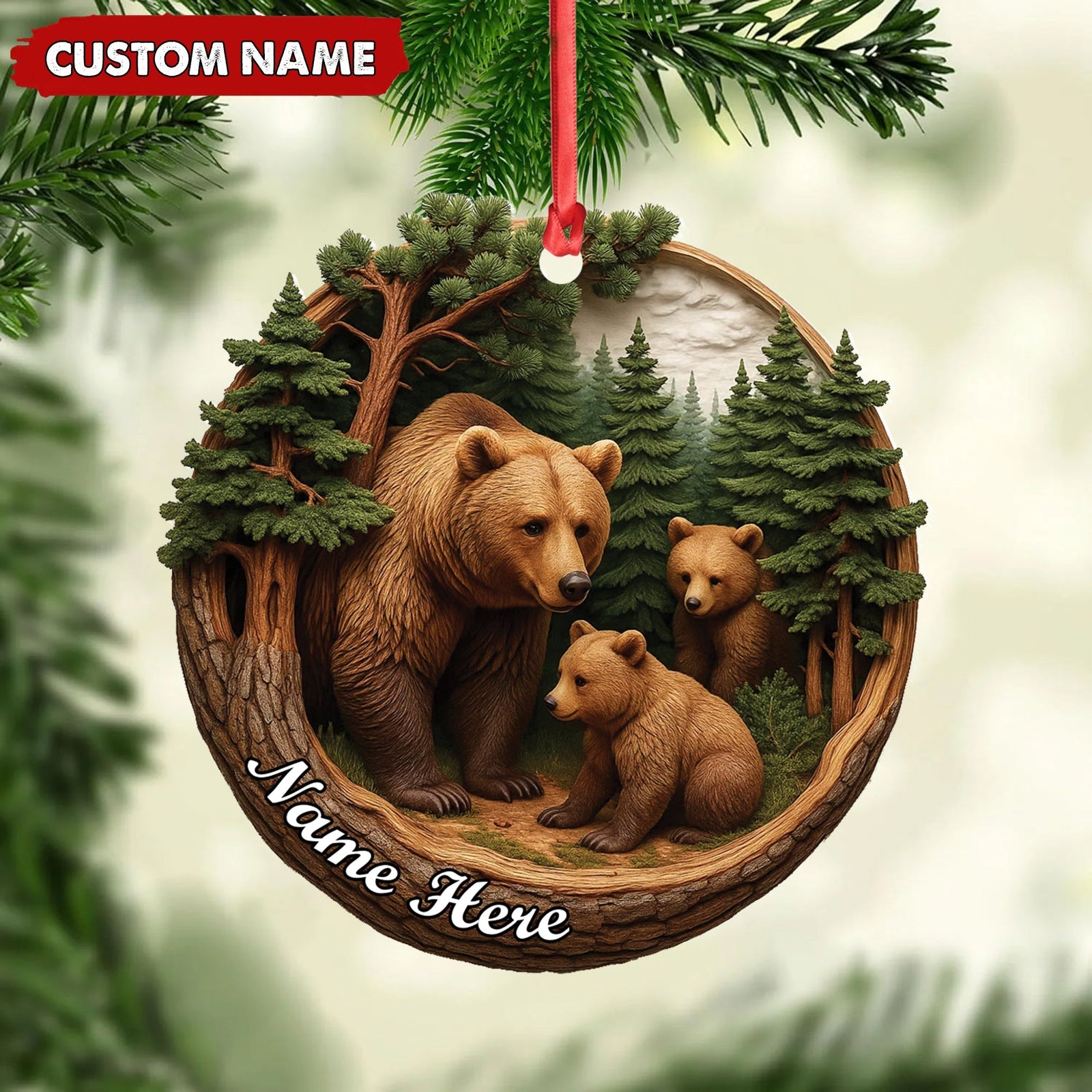 Blisscorners Personalized Bear Family Canvas, Woodland Forest Wall Art, Rustic Nature Home Decor Gift for Animal Lovers LM0411