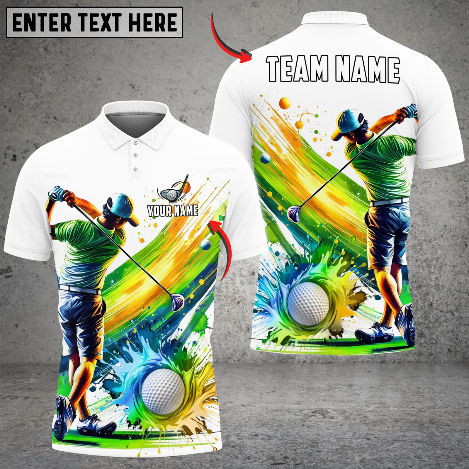 Blisscorners Splash Swing Golf Polo Shirt, Customized Name & Team Name 3D Shirts (4 Colors)