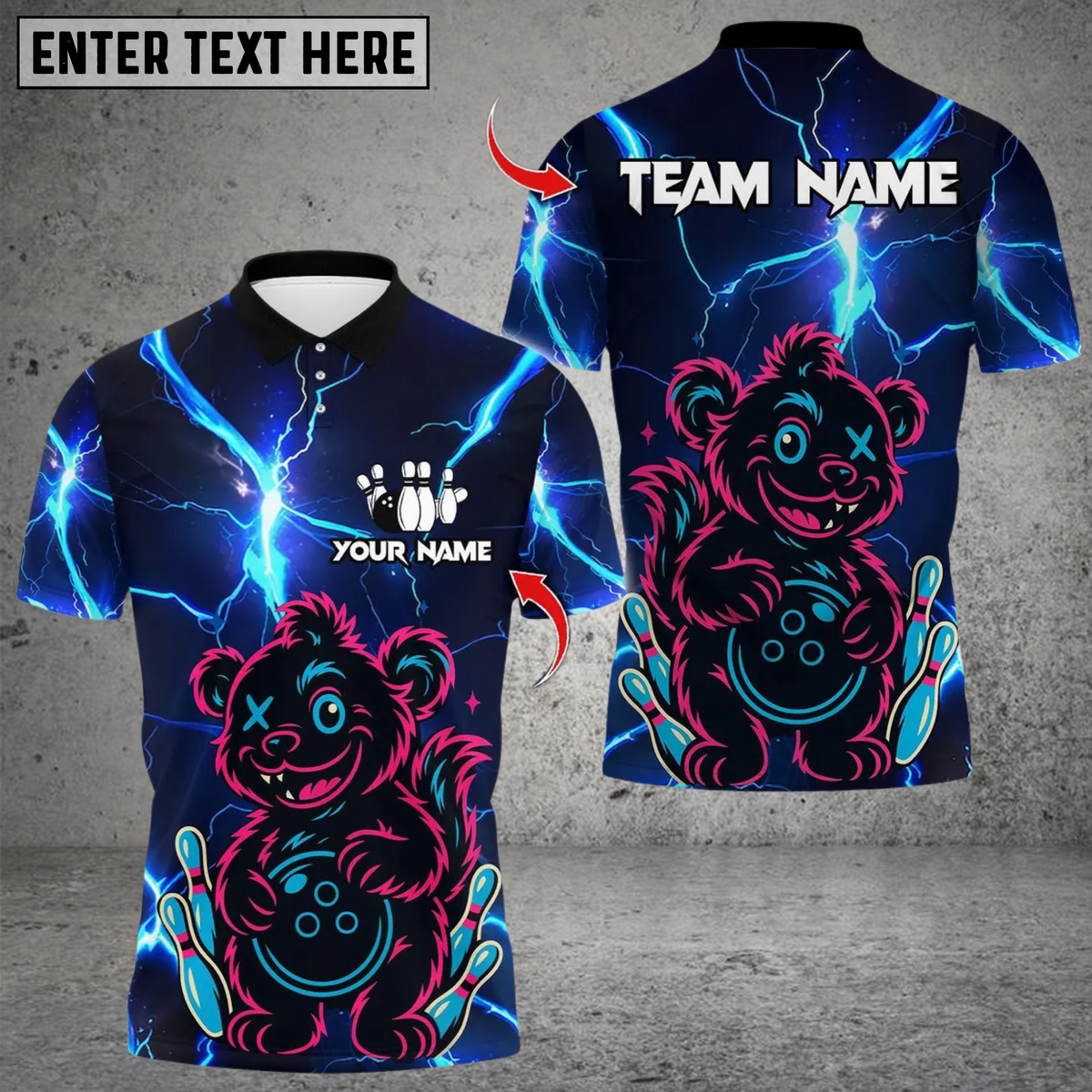 Blisscorners Neon Bear Bowling Multicolor Customized Name, Team Name 3D Shirts