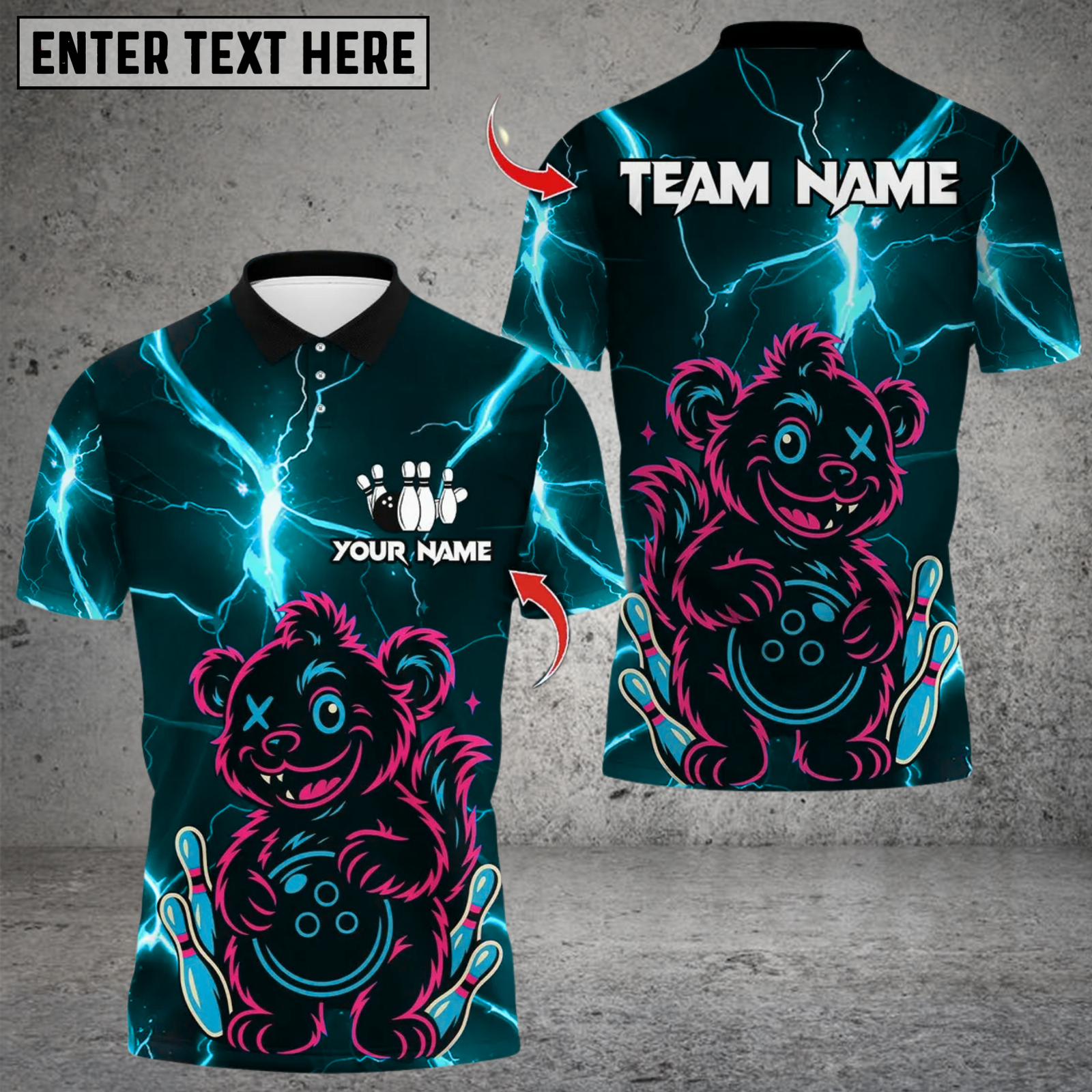 Blisscorners Neon Bear Bowling Multicolor Customized Name, Team Name 3D Shirts