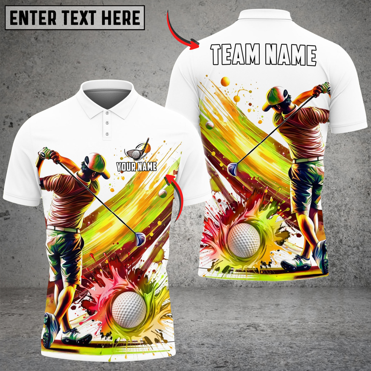 Blisscorners Splash Swing Golf Polo Shirt, Customized Name & Team Name 3D Shirts (4 Colors)