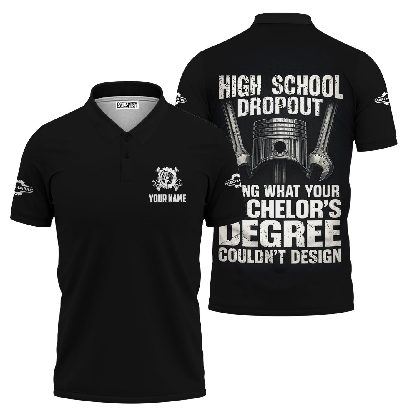 Blisscorners Personalized Mechanic Shirt, High School Dropout Fixing What Your Bachelor's Degree Couldn't Design, Gift For Men