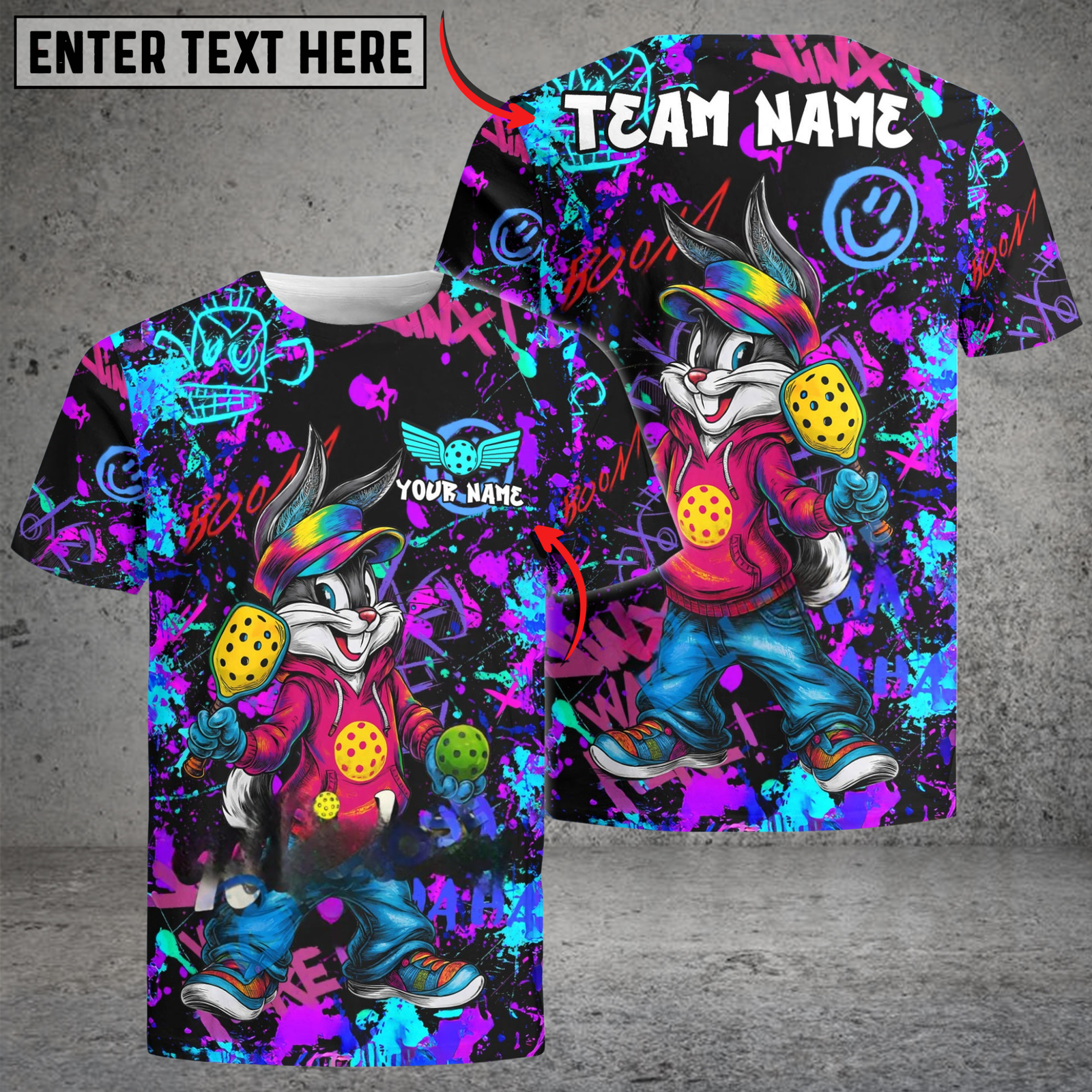 Blisscorners Graffiti Street Style Pickleball Shirt – Dink Responsibly Bunny Edition Personalized Name, Team Name Unisex Shirt