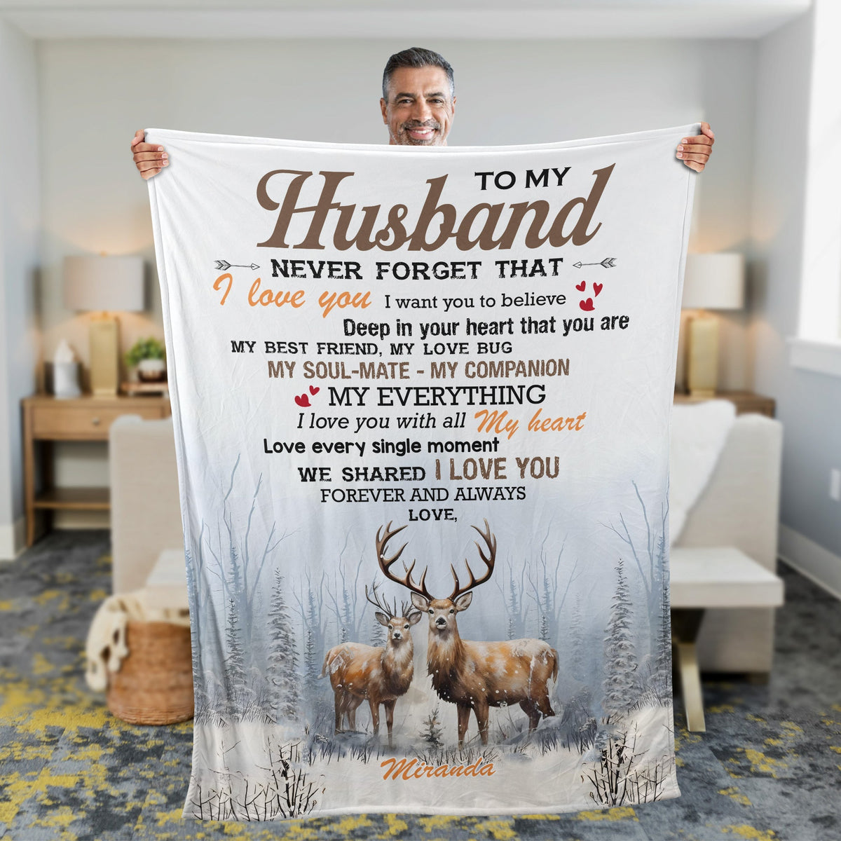Blisscorners Personalized To My Husband Hunting Deer Fleece Blanket - Custom Name Gift for Husband, Anniversary LM1611