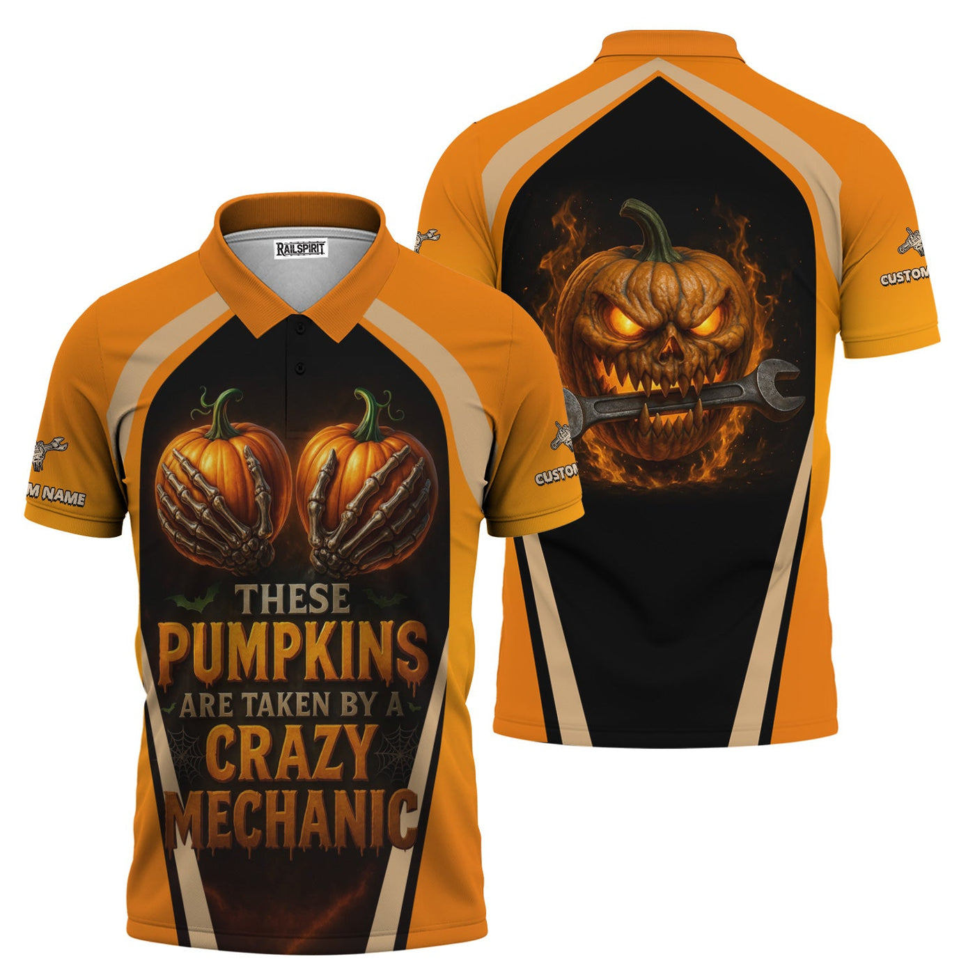 Blisscorners Personalized Mechanic Shirt, Funny Halloween Design These Pumpkins Are Taken By A Crazy Mechanic, Gift For Men