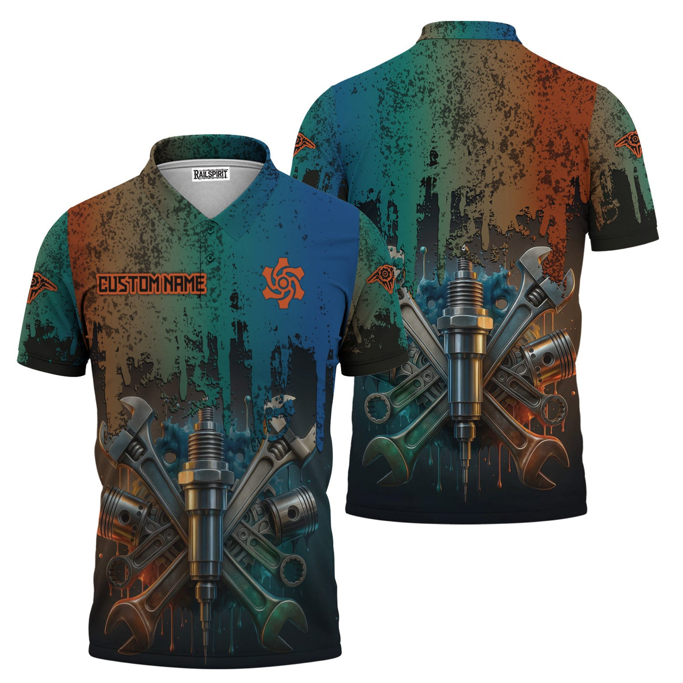 Blisscorners Personalized Mechanic Shirt, Colorful Wrenches Piston and Spark Plug Design, Gift For Men