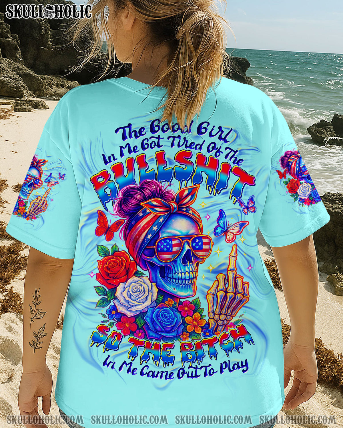 BLISSCORNERS THE GOOD GIRL IN ME MESSY  BUN SKULL ALL OVER PRINT