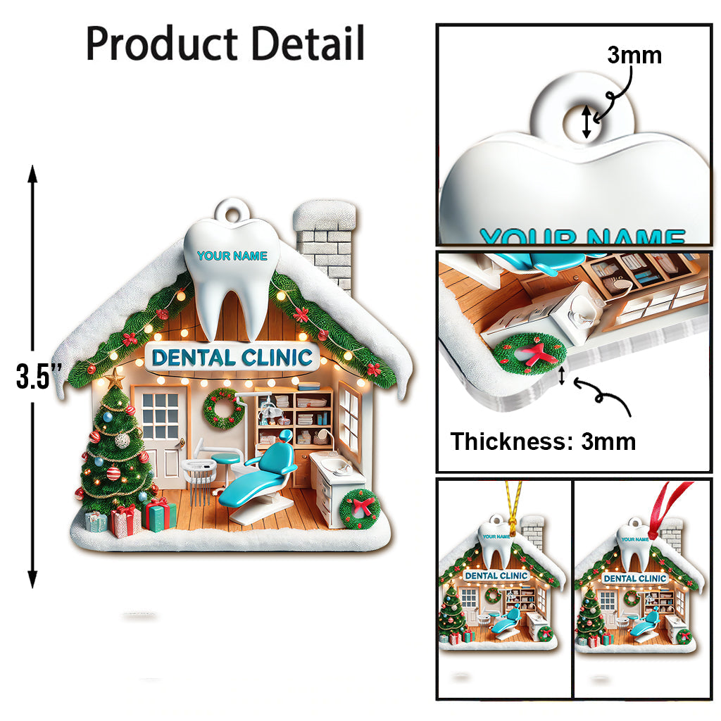 Blisscorners Custom Name Dental Clinic Ornament, Christmas Gift for Dentist2D Flat LM2211