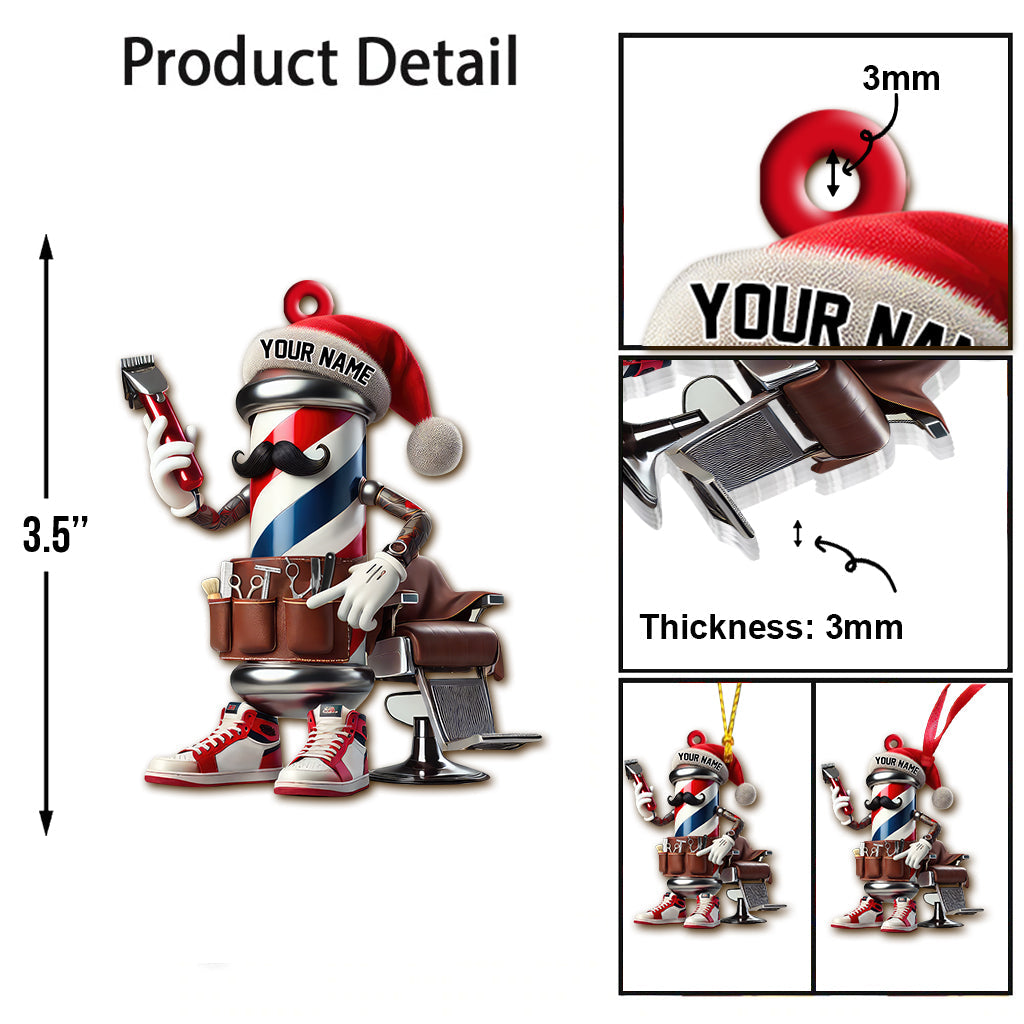 Blisscorners Custom Name Barber Ornament, Christmas Decoration for Barber Shop2D Flat LM2211